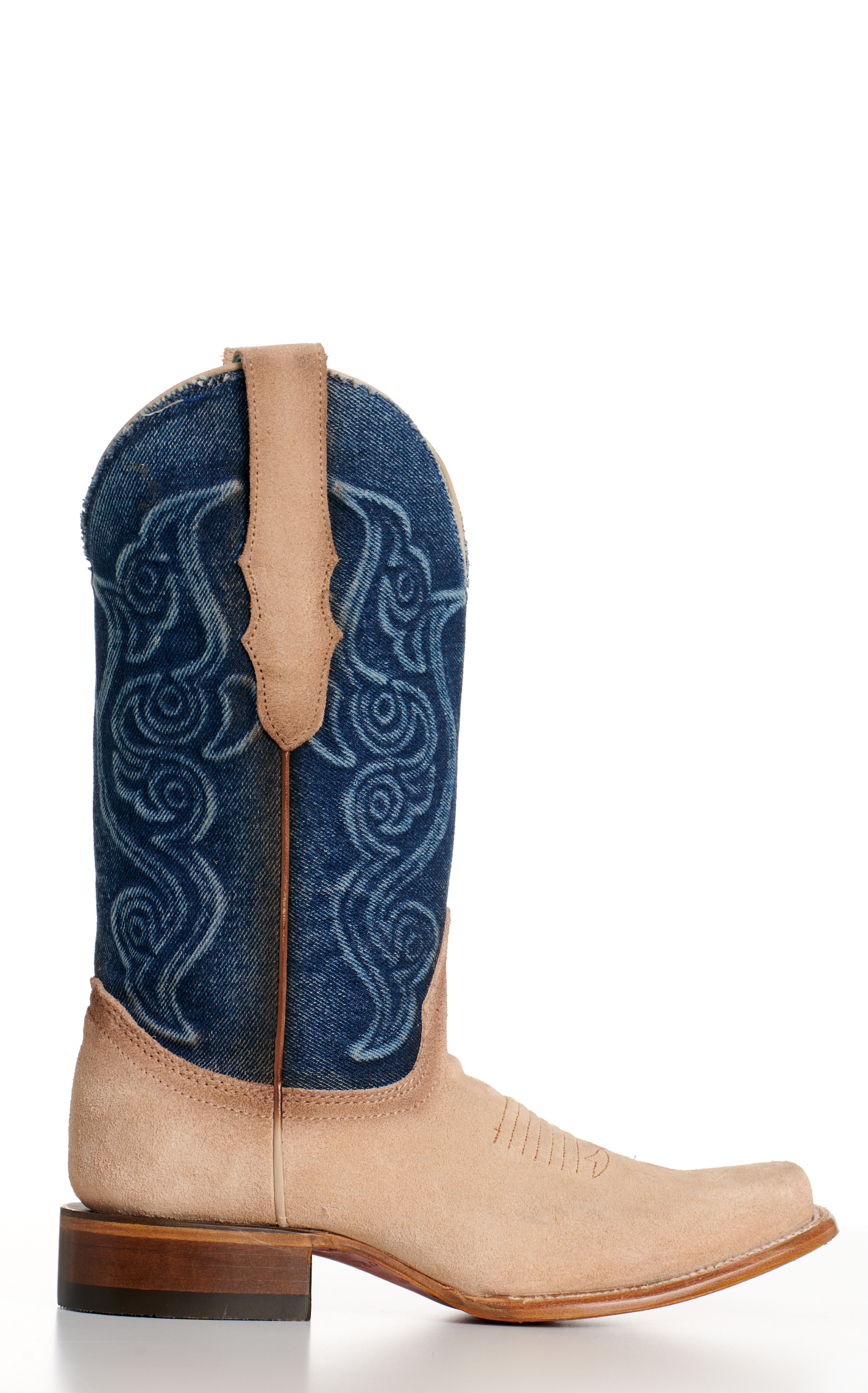 Corral Women's Sand Suede and Denim Wide Square Toe Cowboy Boots - Image 1