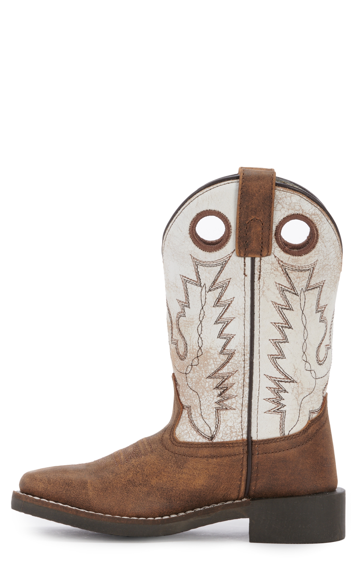 Smoky Mountain Kids Distressed Brown and Antique White Wide Square Toe Cowboy Boots - Image 1