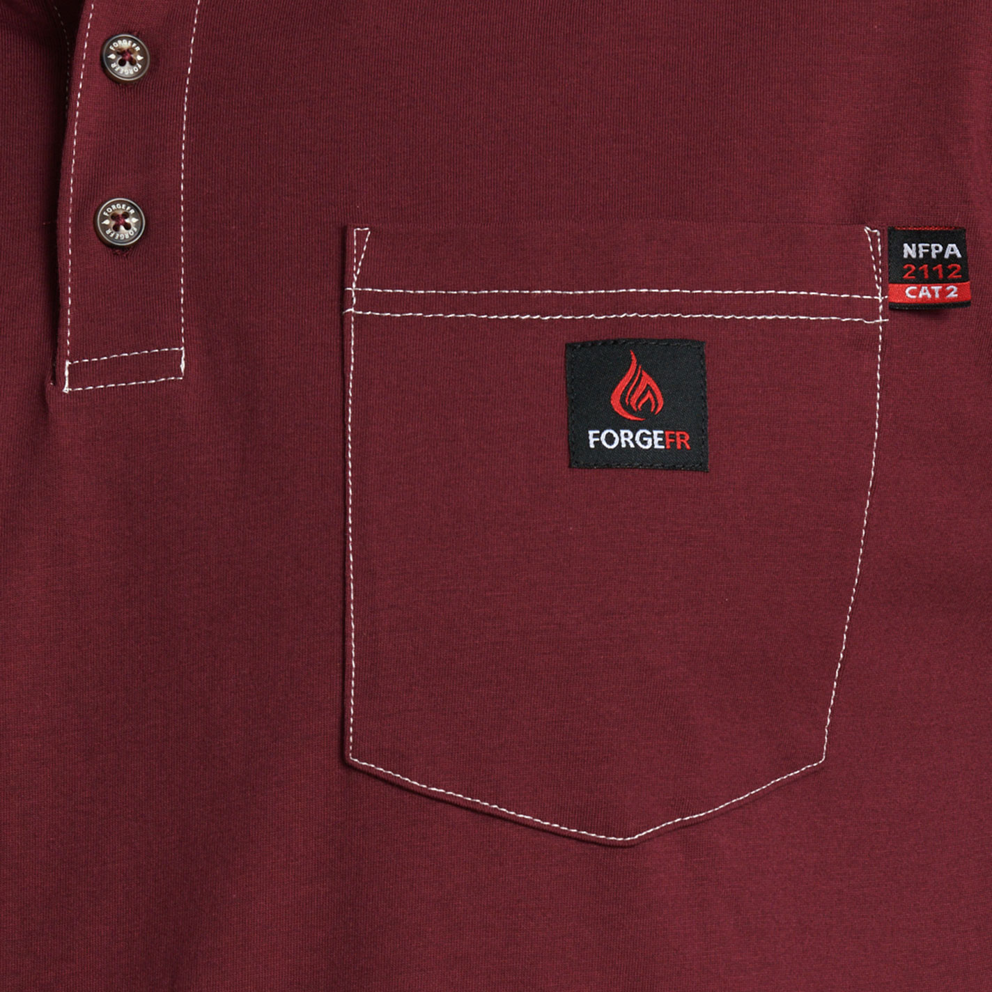Forge Men's FR Bugundy Contrast Stitch Light Weight Henley Shirt - Image 1