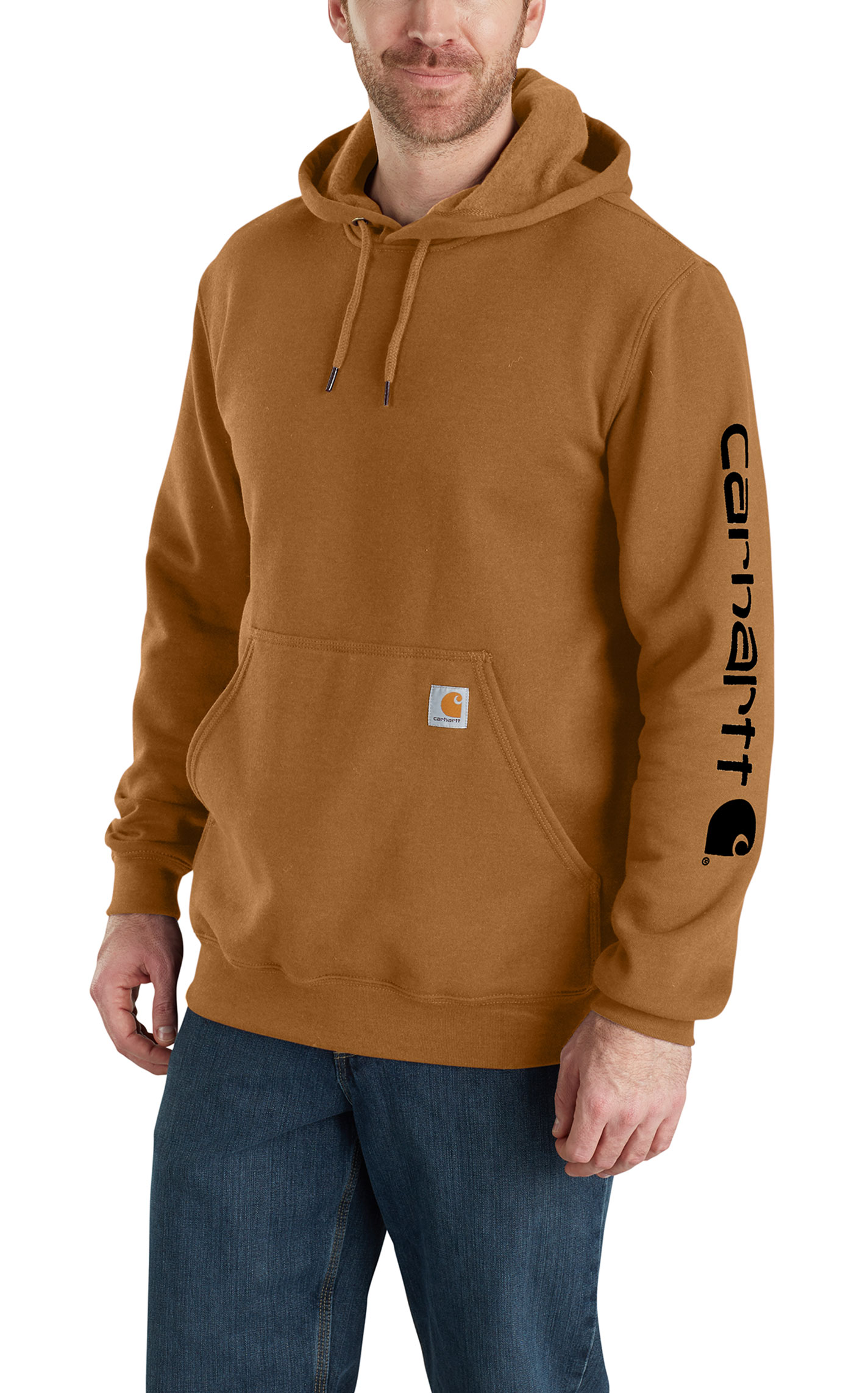 Carhartt Men's Caramel & Black Logo Graphic Sleeve Work Hoodie - Image 1