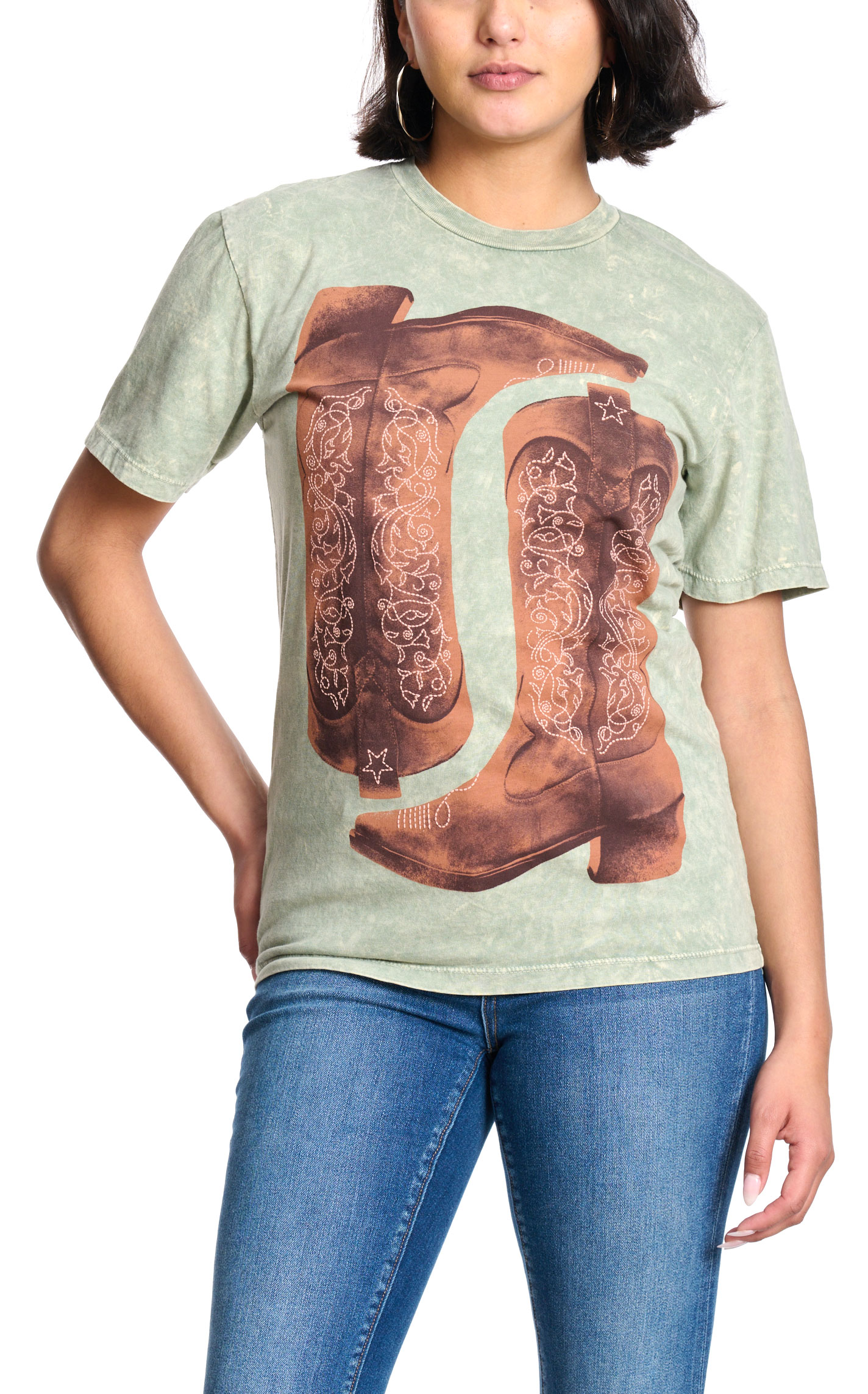 Rockin C Women's Sage & Cinnamon Boots T-Shirt - Image 1