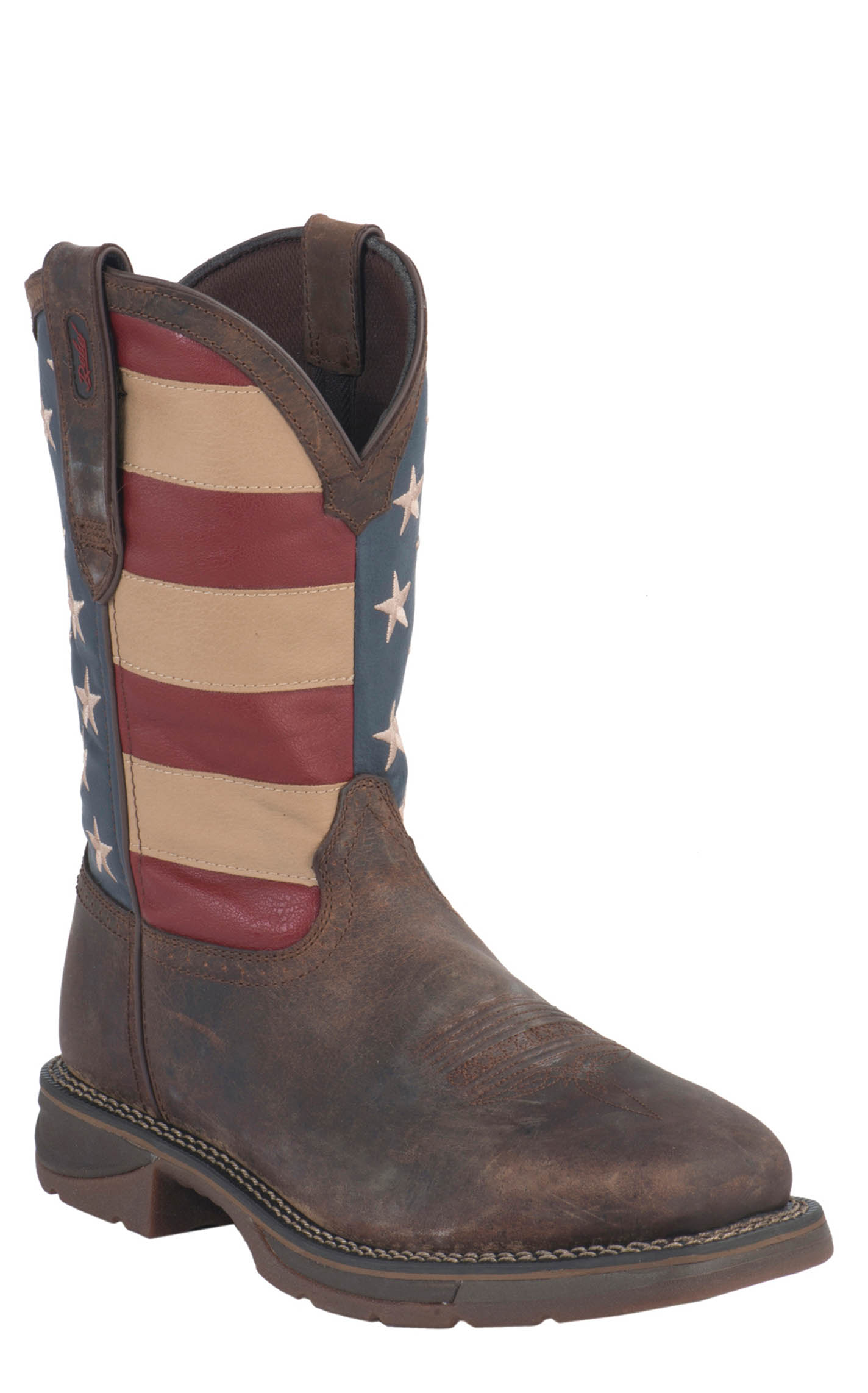 Durango Men's Rebel Distressed Brown and American Flag Square Steel Toe Work Boot - Image 1
