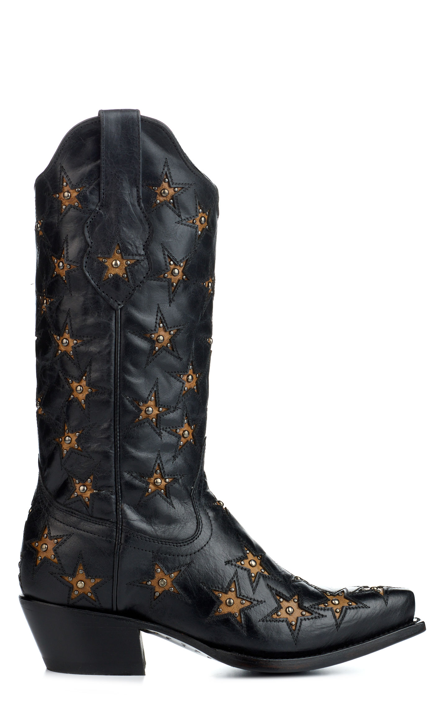 Black Star Women's Marfa Black with Dark Gold Star Inlays Snip Toe Cowboy Boots - Image 5