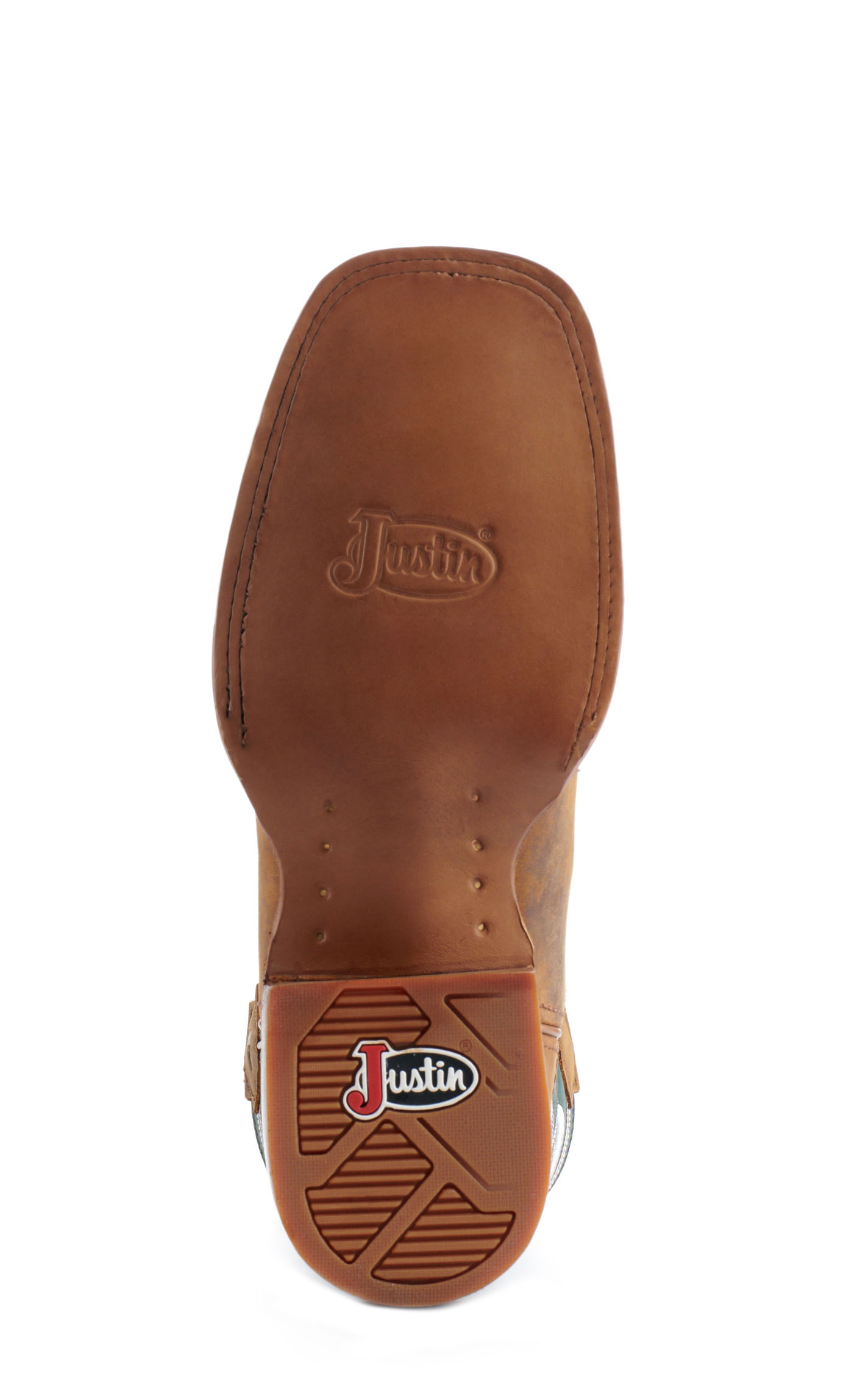 Justin Men's Frontier Tuf Brown and Green Wide Square Toe Cowboy Boots - Image 1