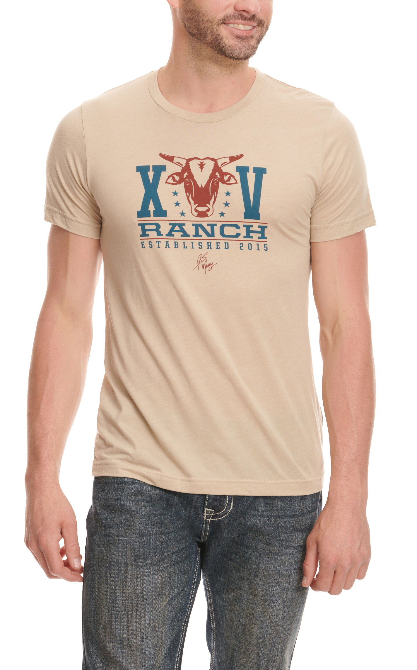 Rodeo Time Dale Brisby Taupe XV Ranch Est. 2015 Logo Graphic Short Sleeve T-Shirt - Image 1