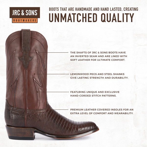 JRC & Sons Men's James Teju Lizard Round Toe Exotic Cowboy Boot in Chocolate Brown - Image 1