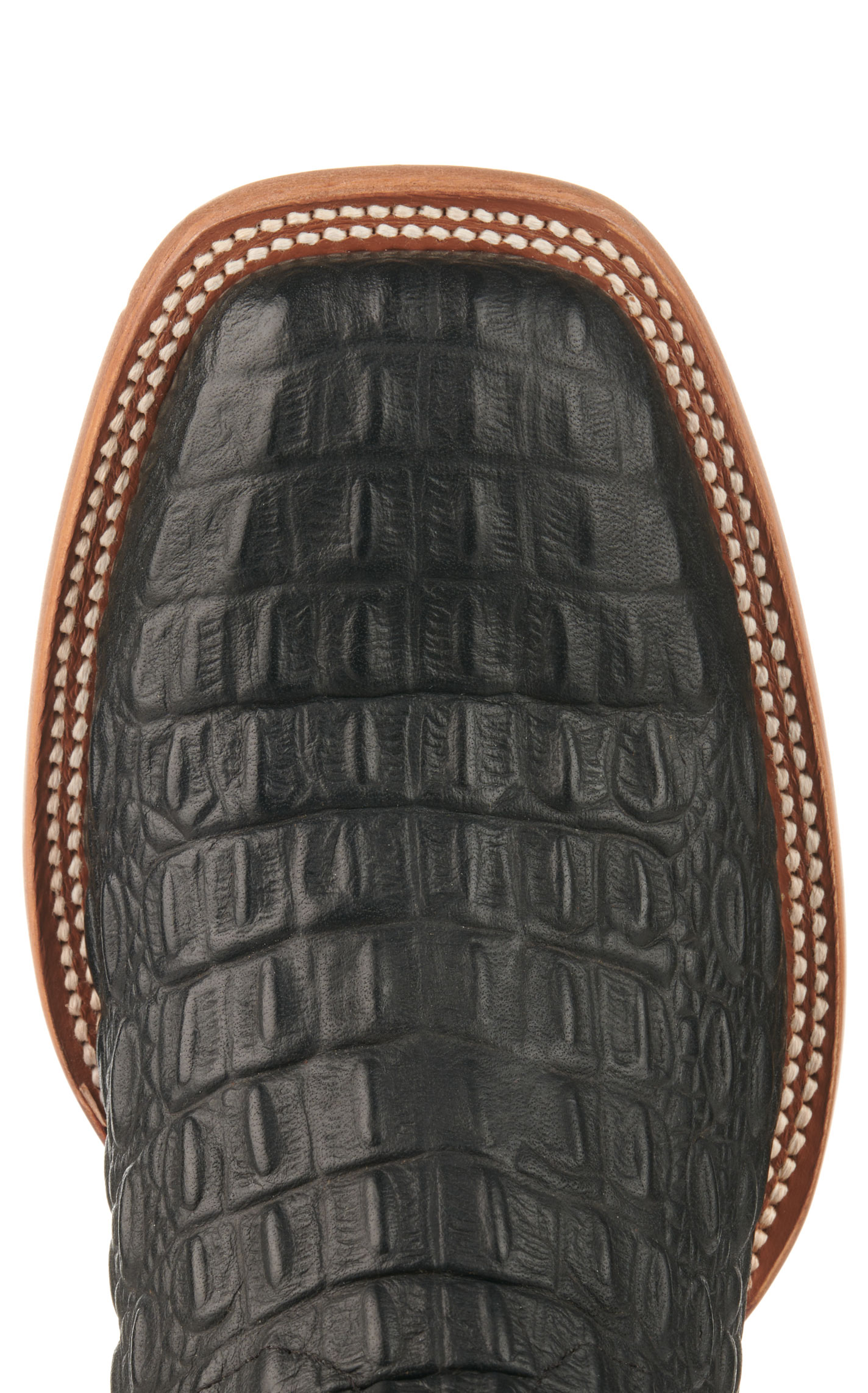 Cavender's Men's Black and Black Caiman Print Wide Square Toe Cowboy Boots - Image 1