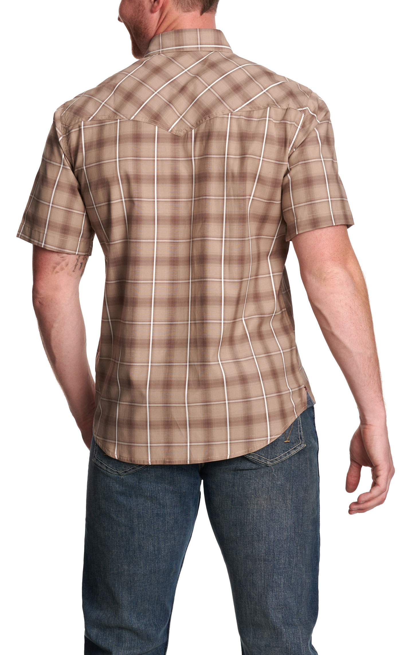 Rafter C Men's Red Dirt Collection Coffee Stretch Plaid Western Shirt - Image 1