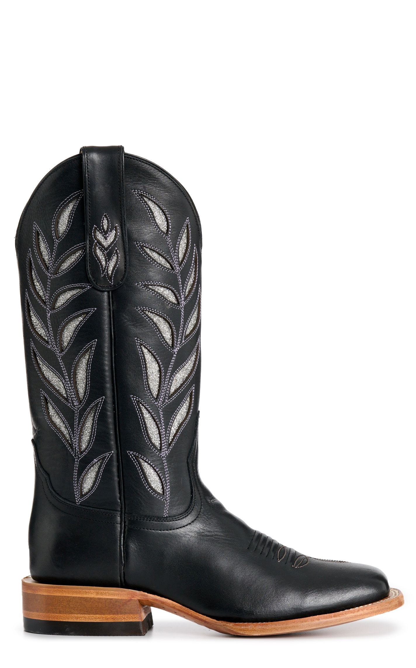 Cavender's Private Label Women's Horseman Black Silver Botanical  Wide Toe Cowgirl Boots - Image 1