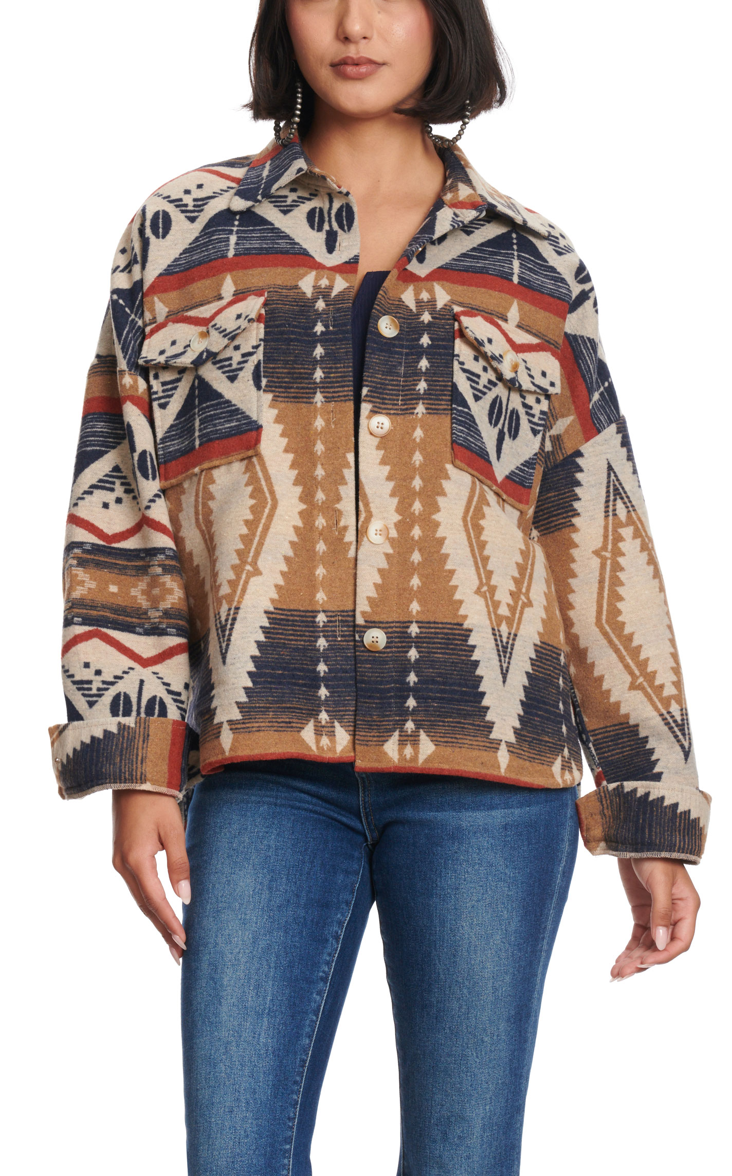 Rockin C Women's Oats Navy & Rust Aztec Shirt Jacket - Image 2