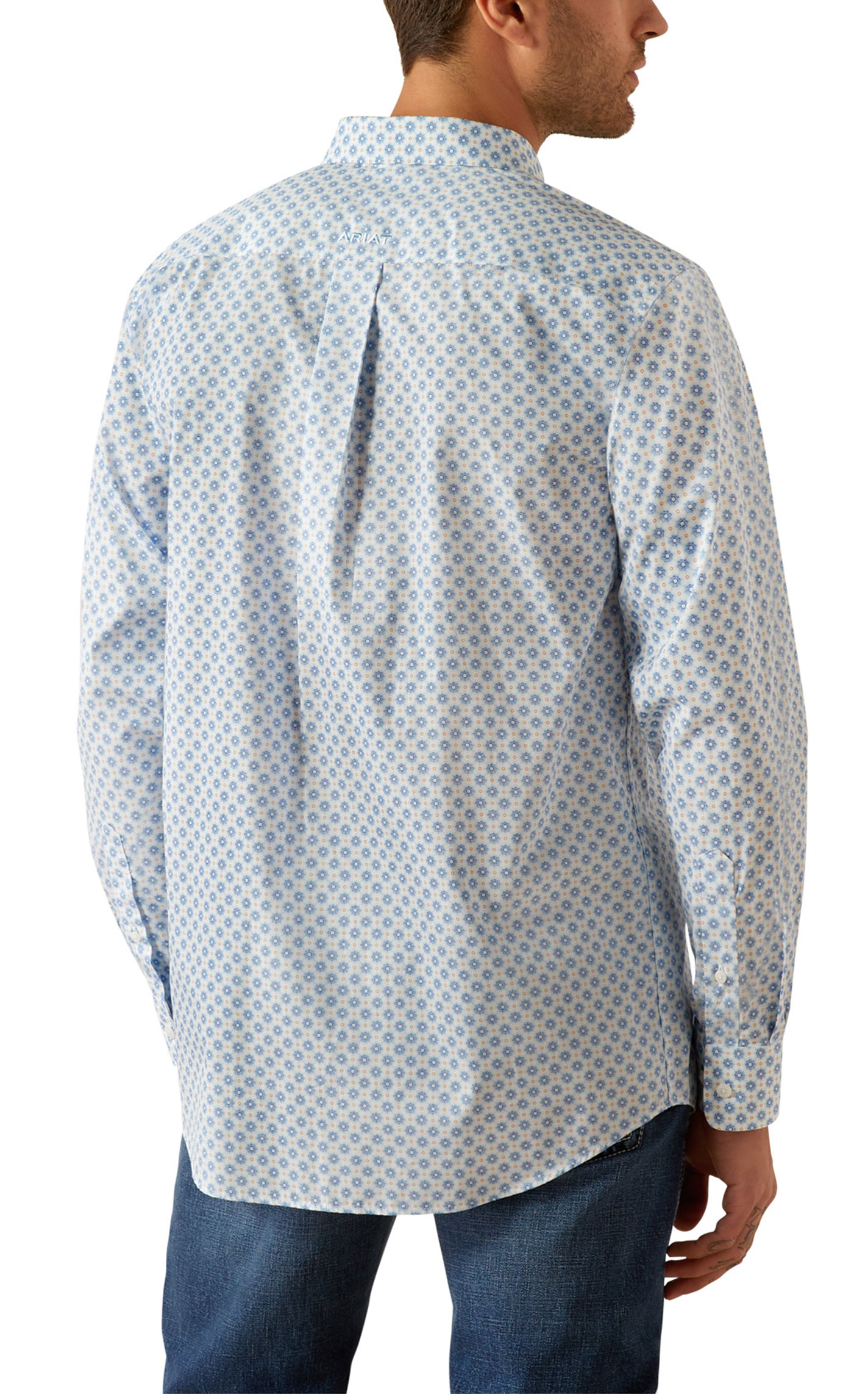 Ariat Men's Booker White & Blue Floral Geo Print Western Shirt - Image 1