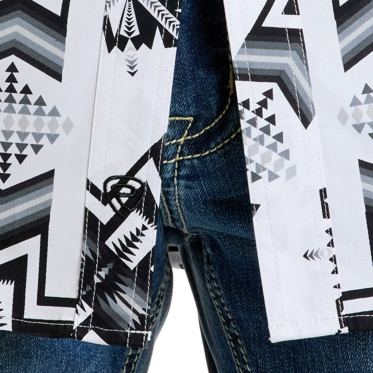 Rock & Roll Denim Men's Black & White Aztec Print Western Shirt - Image 1