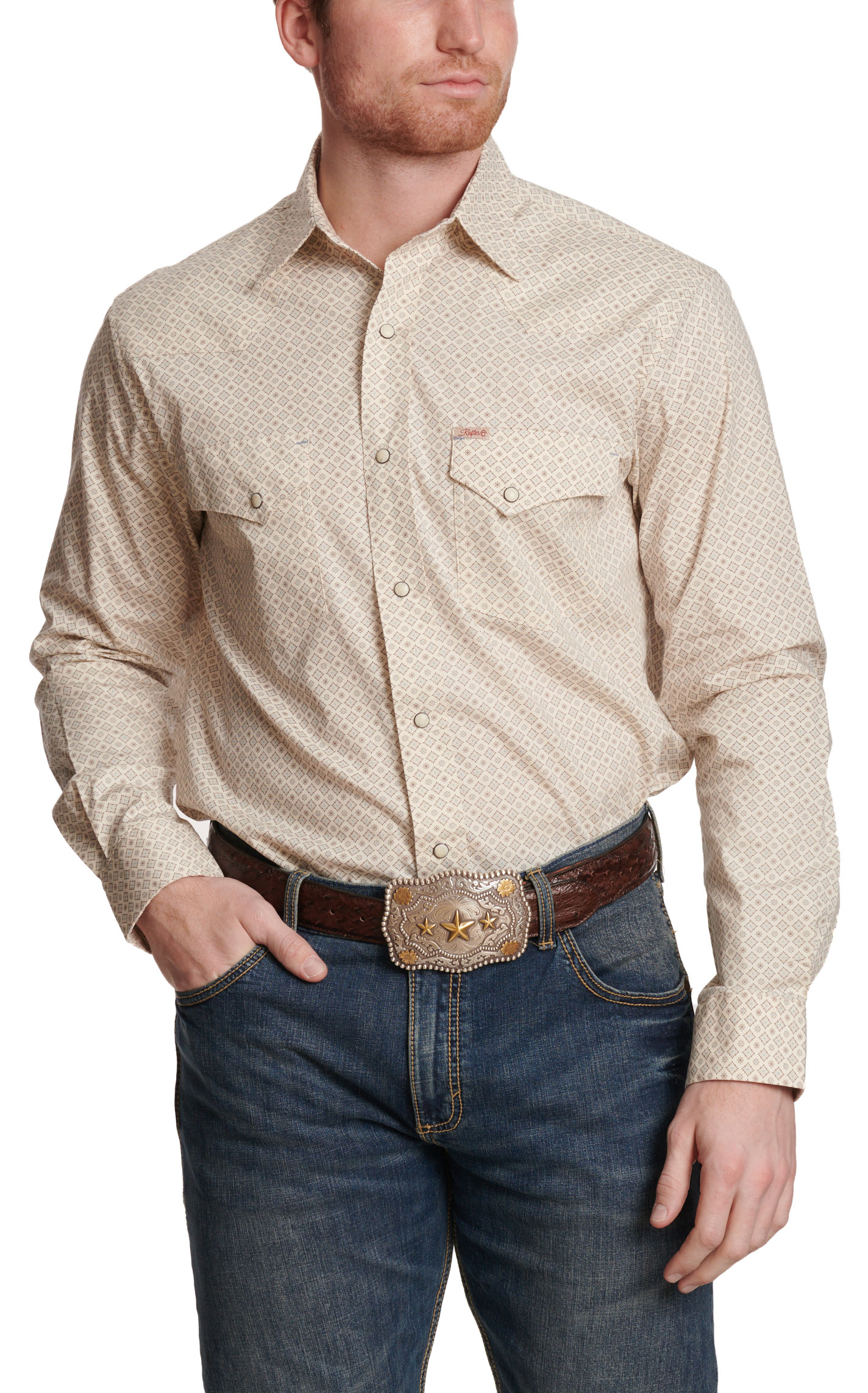 Rafter C Men's ProFlex45 Cream & Chocolate Geo Western Shirt - Image 1