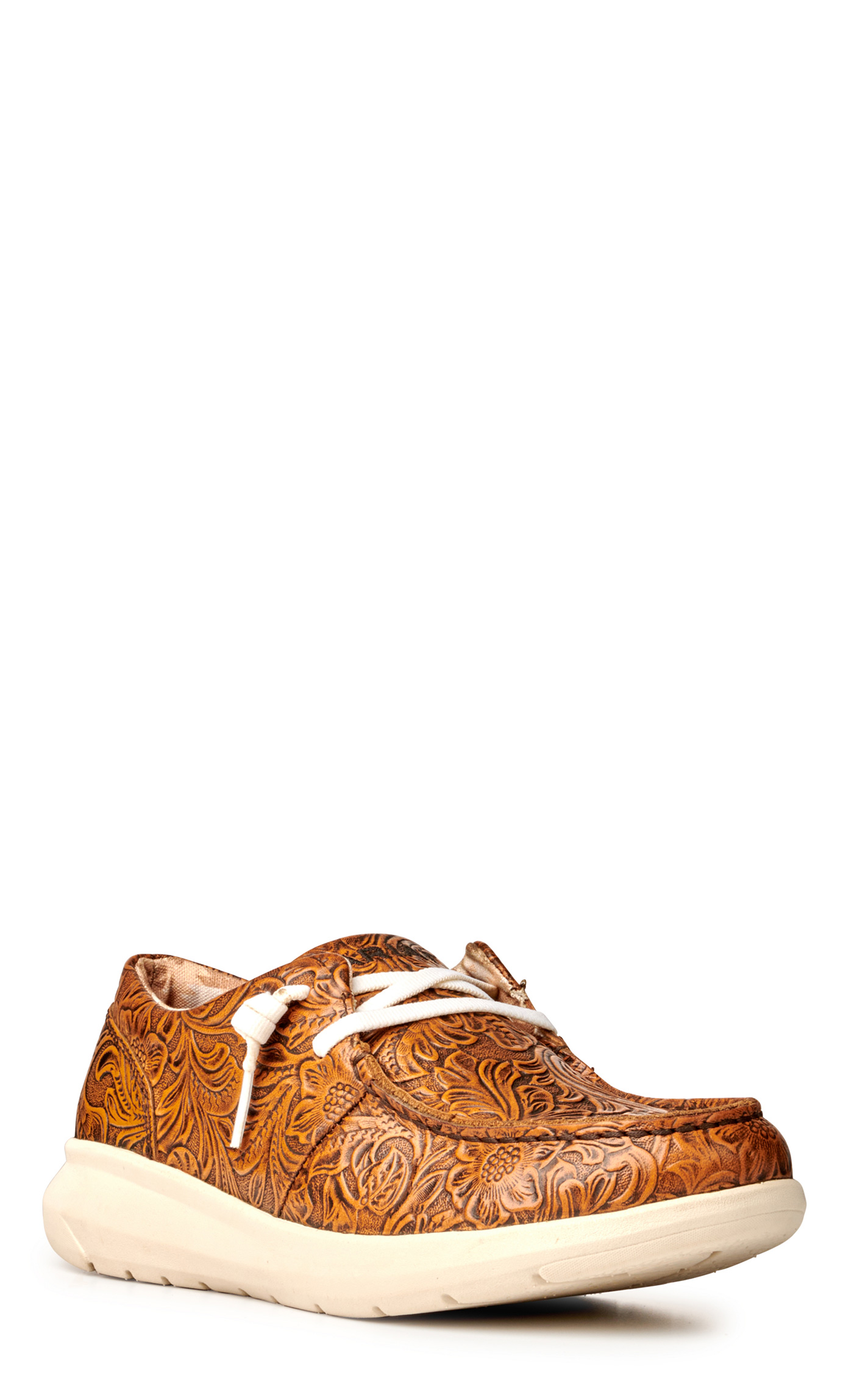 Ariat Women's Hilo Brown Floral Embossed Moc Toe Lace Up Casual Shoe - Image 1