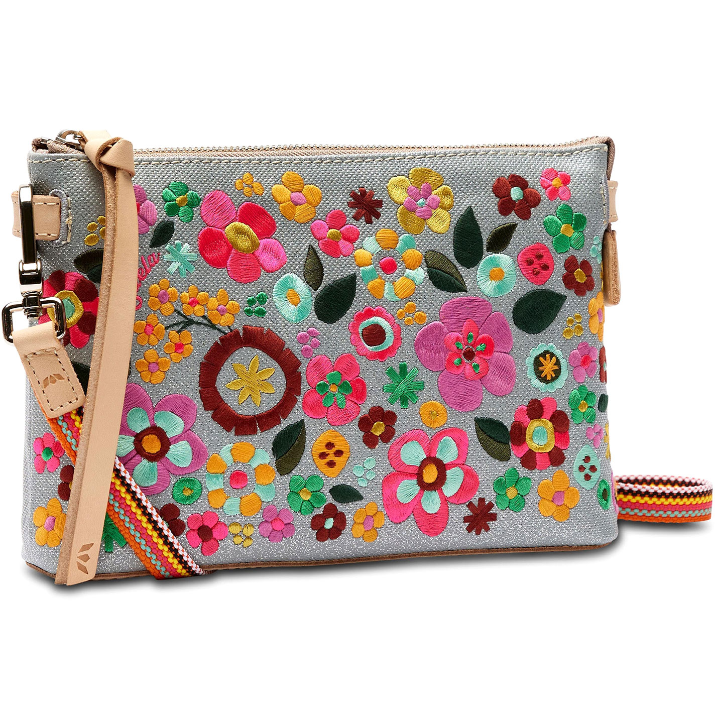 Consuela Tink Floral Embroidered Silver Midtown Crossbody Bag - Image 1