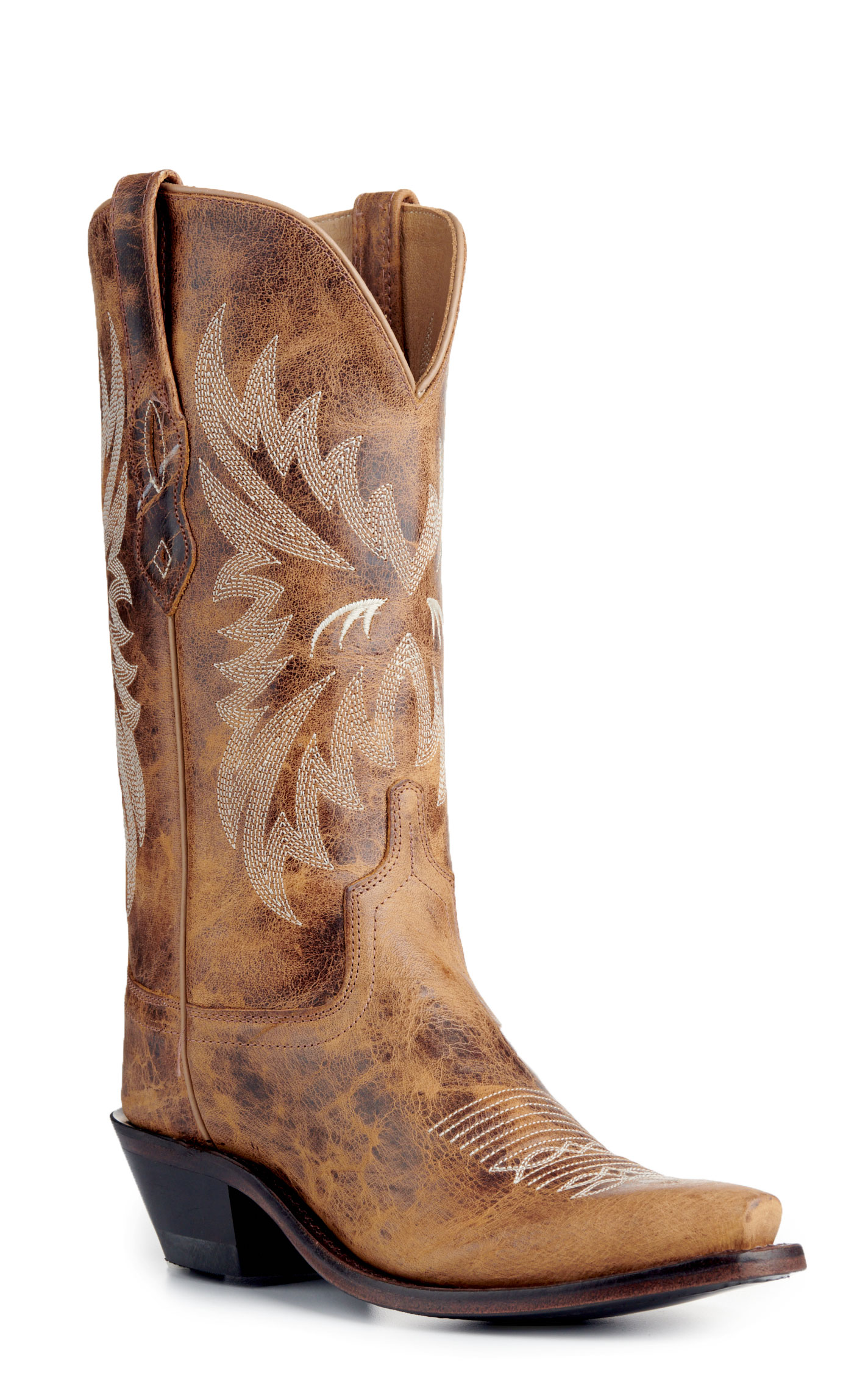 Old West Women's Burnt Tan Snip Toe Cowboy Boots - Image 1