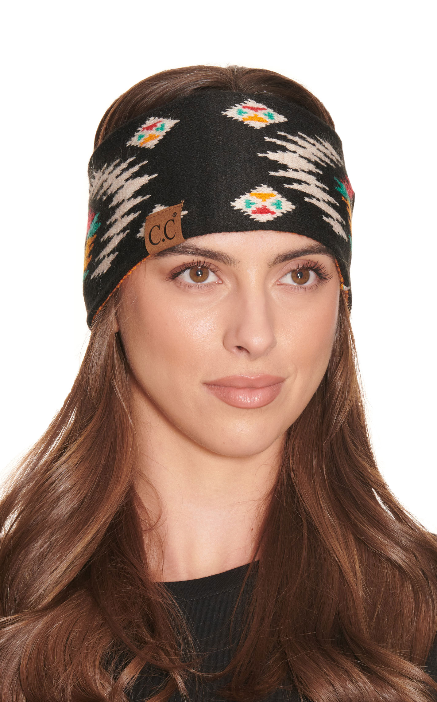 C.C. Brands Women's Black with Aztec Print Knit Headband - Image 1