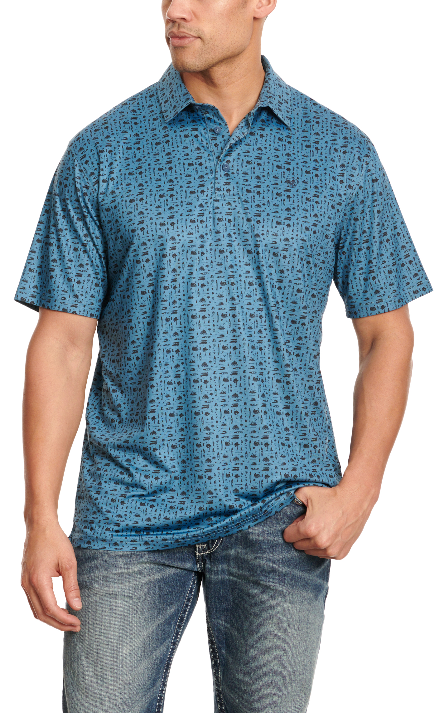 Ariat Men's Charger 2.0 Slate Blue & Black Outdoor Print Short Sleeve Polo Shirt - Image 1