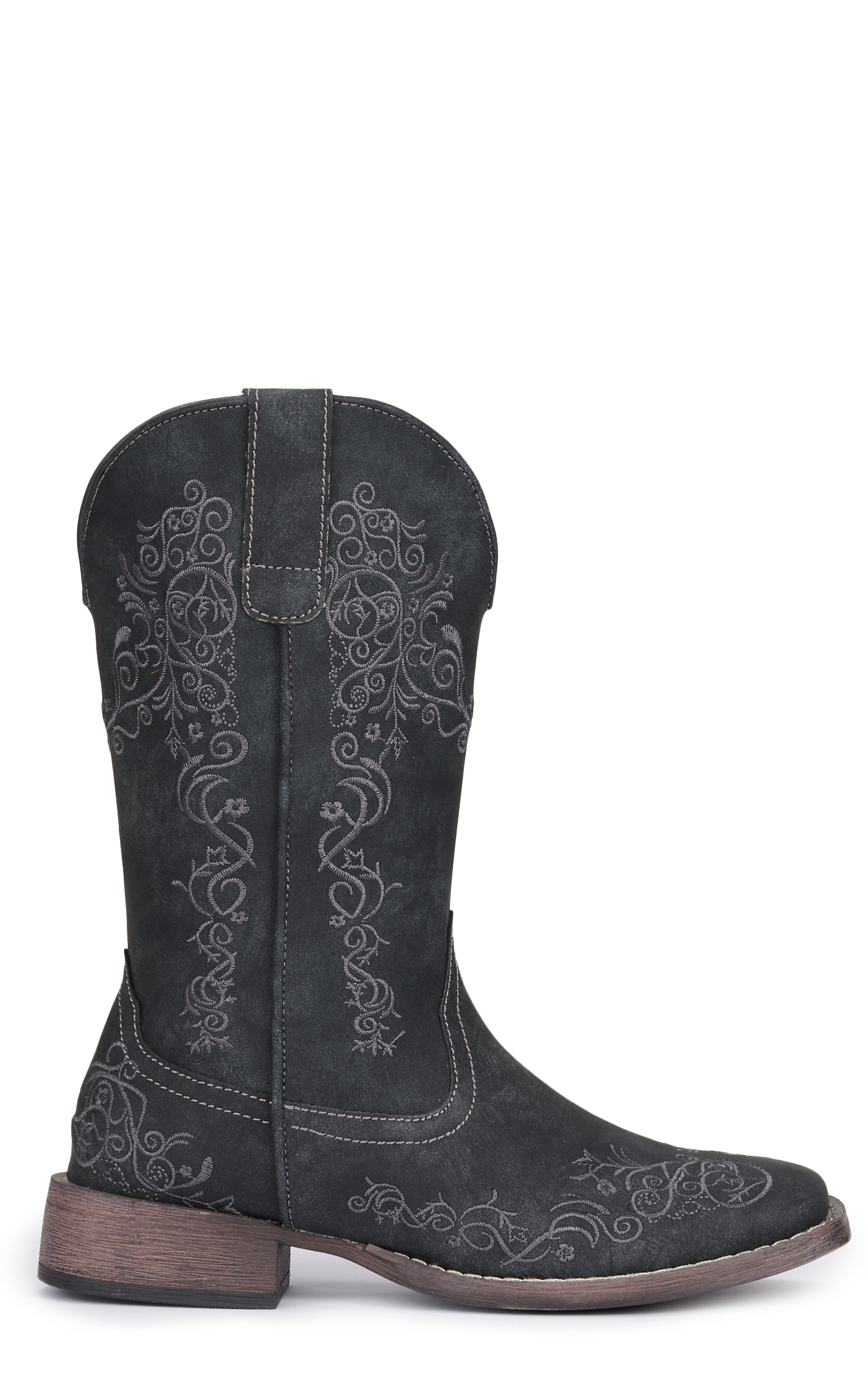 Roper Women's Black Bomber with Scroll Embroidery Wide Square Toe Cowboy Boots - Image 1