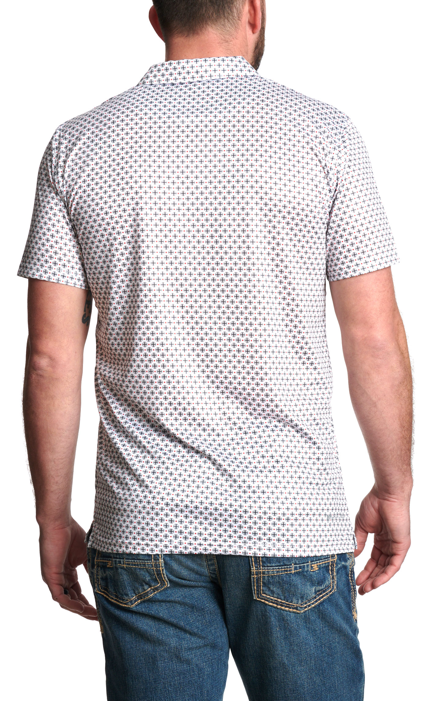 Ariat Men's White Gray & Red Geo Print Polo Shirt - Image 1