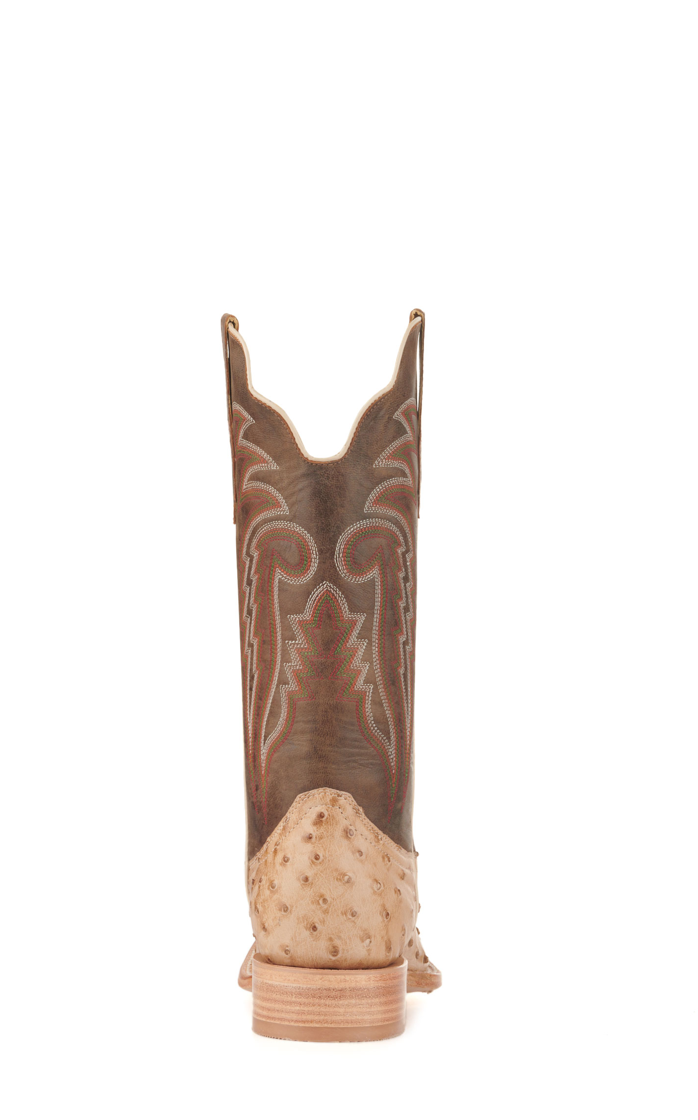 R. Watson Men's Sand Bruciato Full Quill Ostrich and Brown Wide Square Toe Cowboy Boots - Image 1