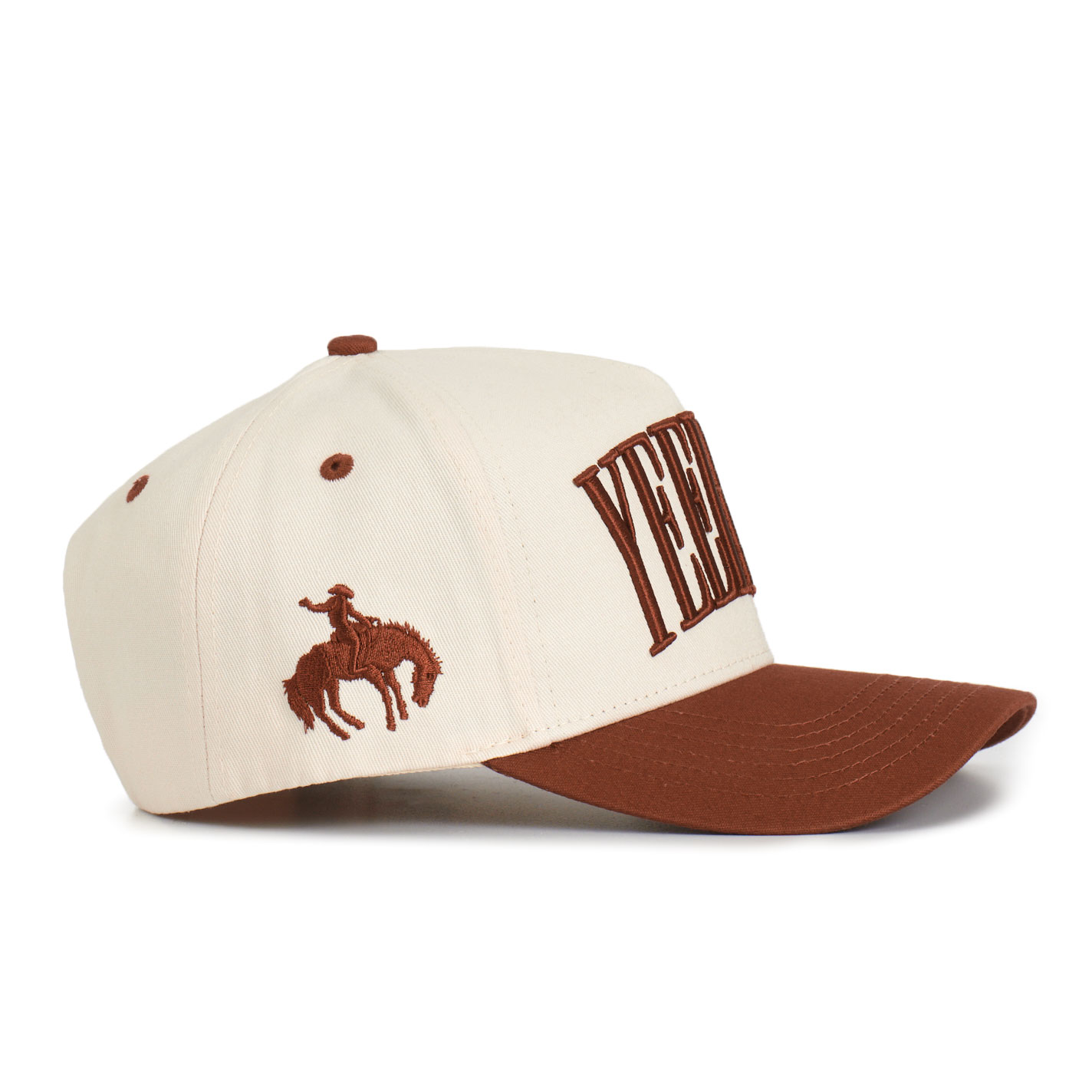 Hondo Cream and Brown Saddle Yeehaw Embroidered Snapback Cap - Image 1