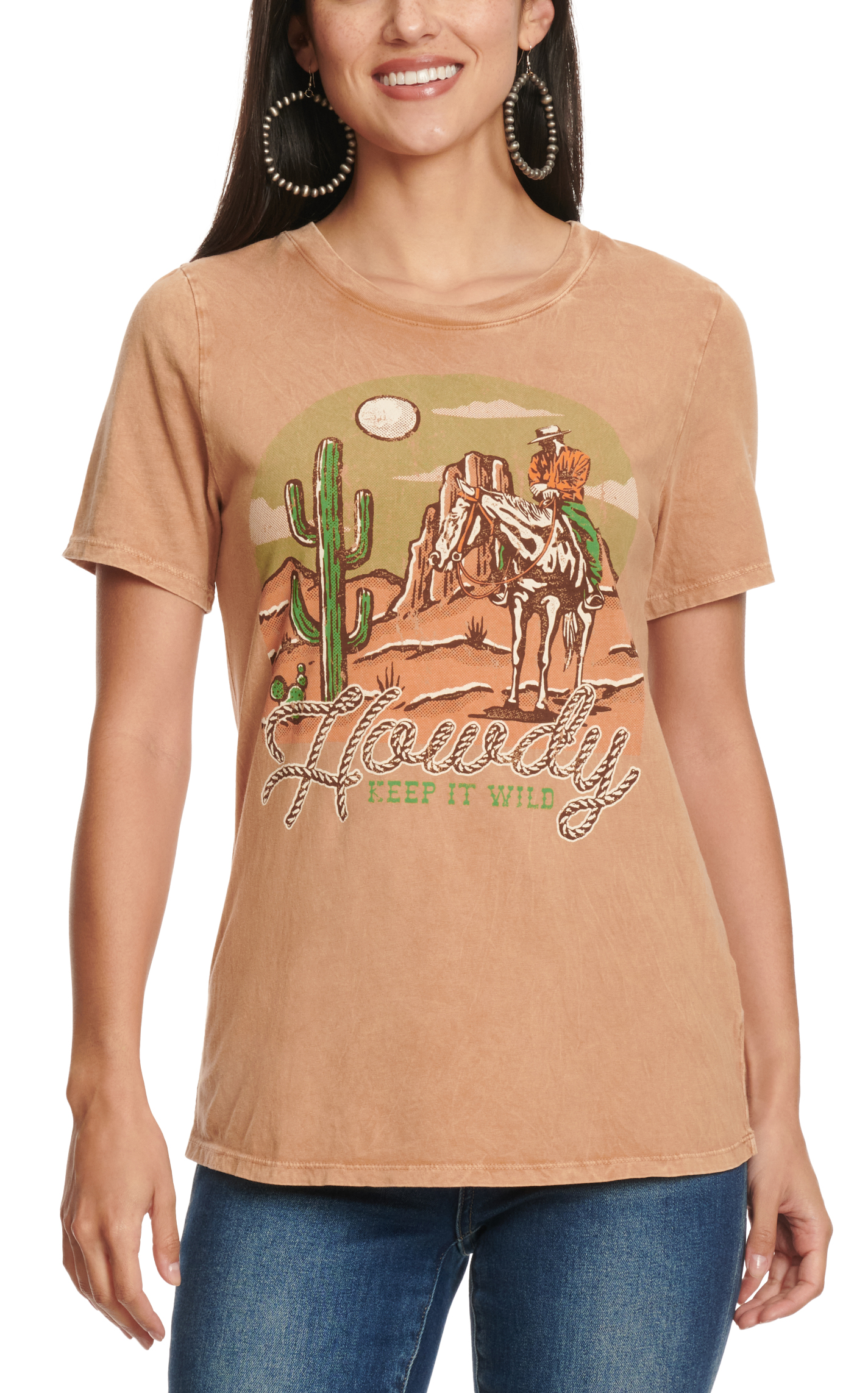 R.Rouge Women's Mocha Latte Howdy Keep It Wild Graphic T-Shirt - Image 1