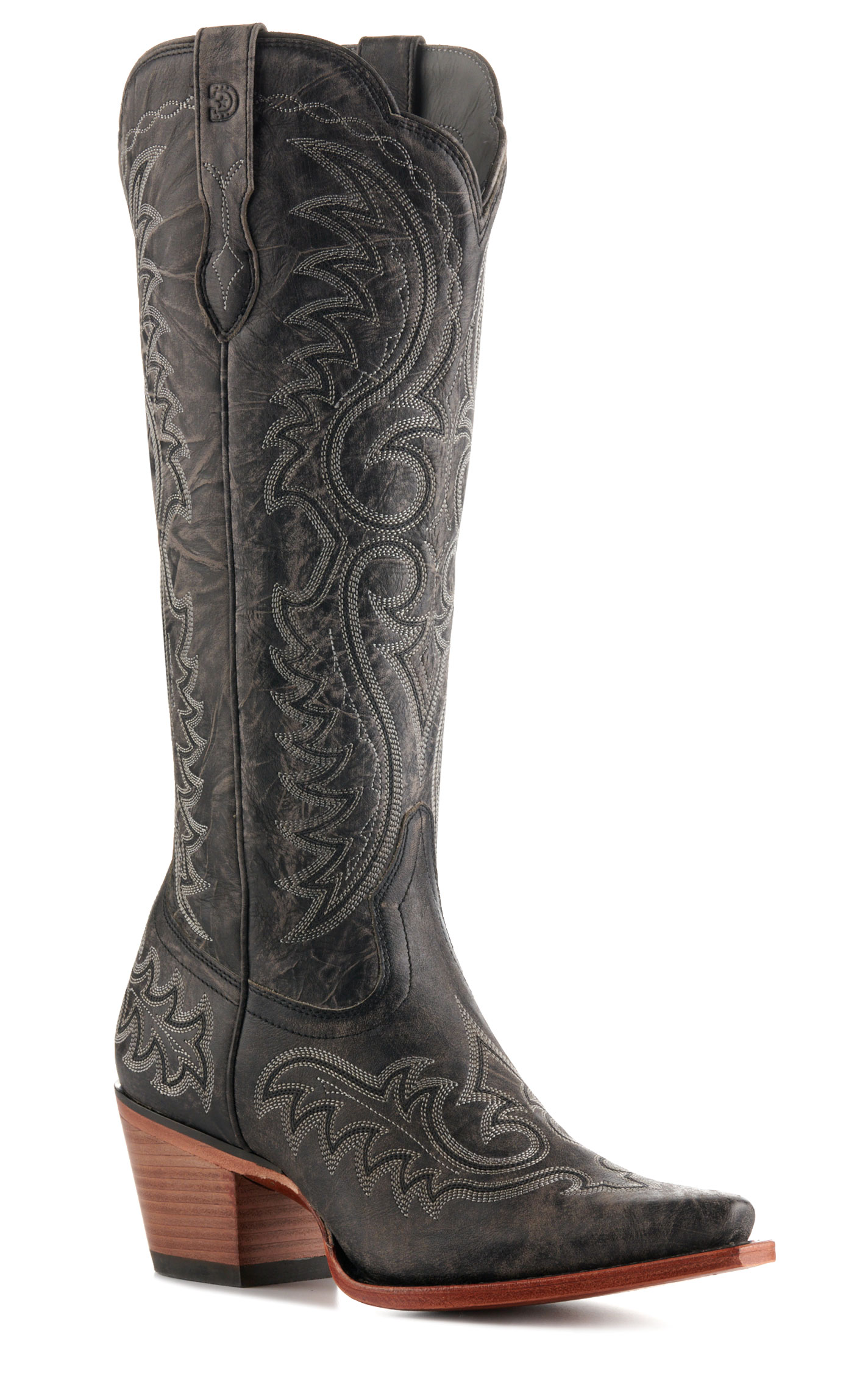Durango Women's Crush Distressed Graphite Snip Toe Tall Cowboy Boots - Image 1