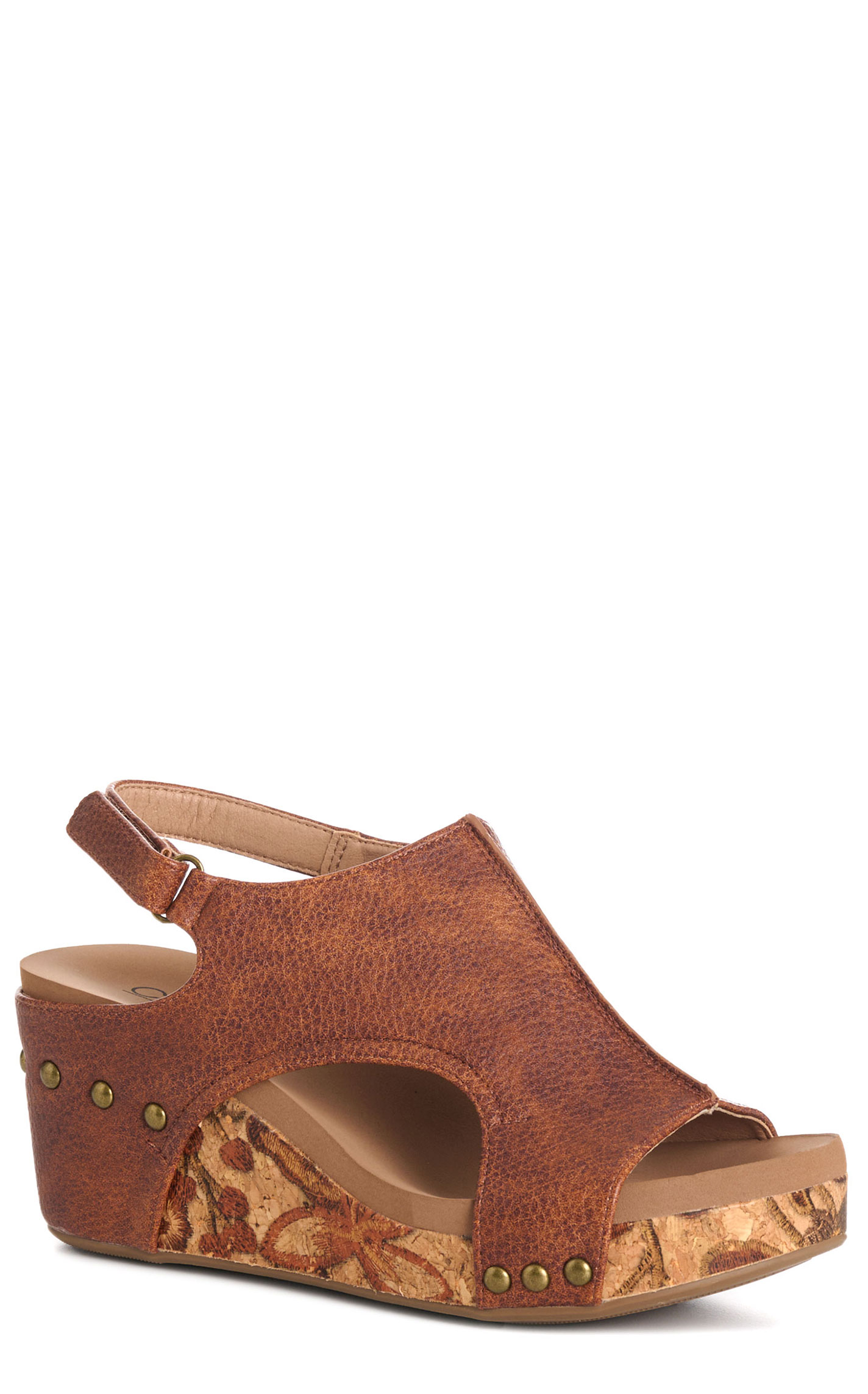 Corky's Women's Tan Carley Faux Leather Peep-Toe Wedge Sandal - Image 1