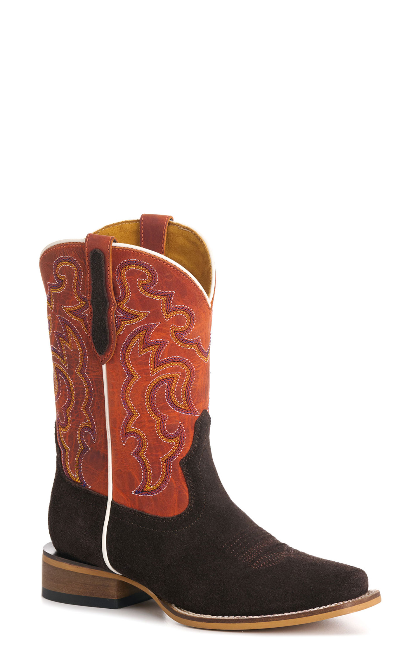 Cavender’s Kids' Orange & Chocolate Roughout Suede Punchy Toe Cowboy Boots - Image 1