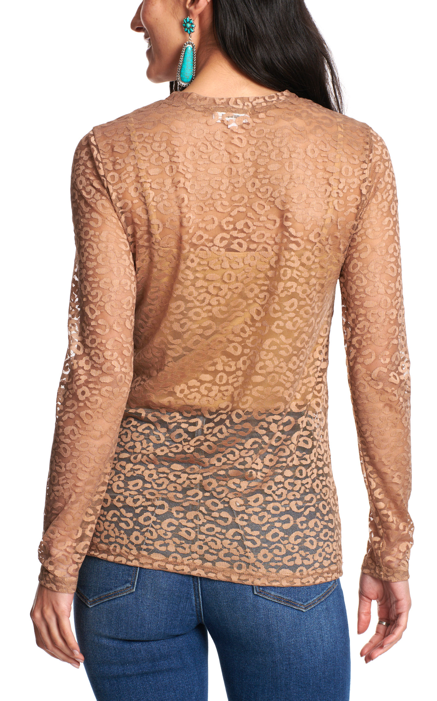 Marigold Kiss Women's Butterscotch Leopard Print Mesh Top - Image 1