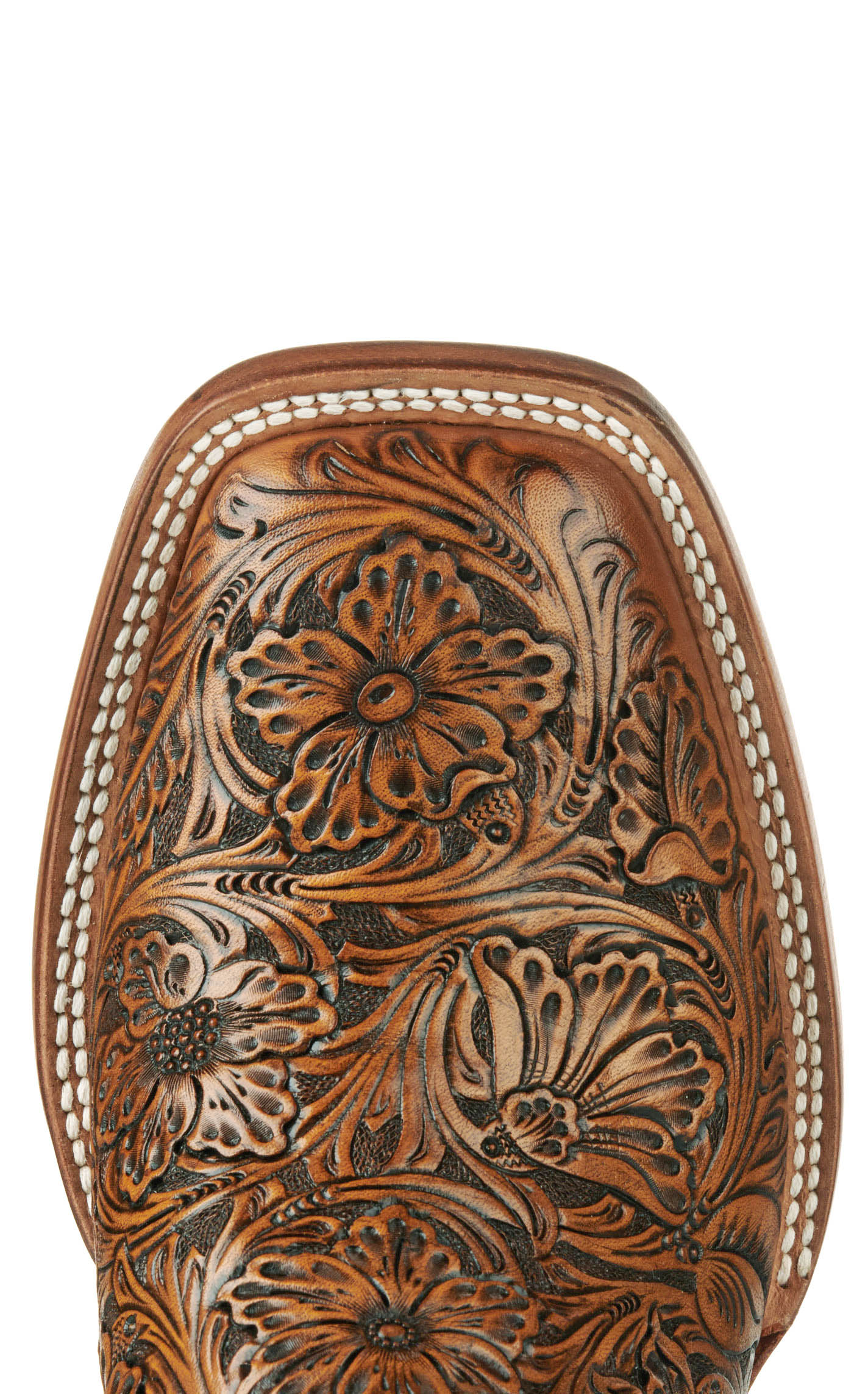 Black Jack Men's Mahogany Tan Hand Tooled and Navy Wide Square Toe Cowboy Boots - Image 1