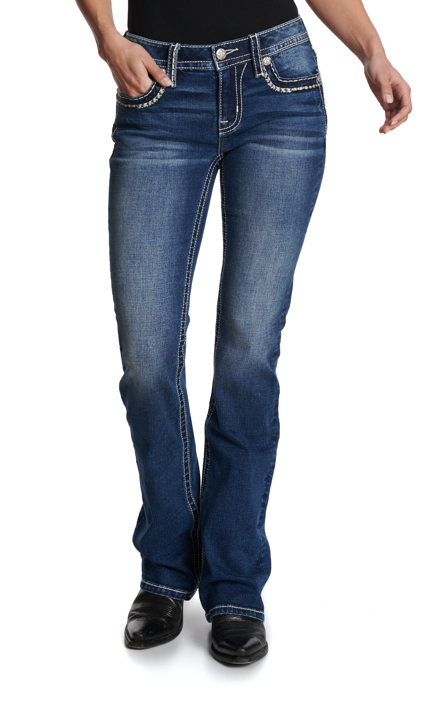 Miss Me Women's Dark Wash Heavy Stitch Boot Cut 32\
