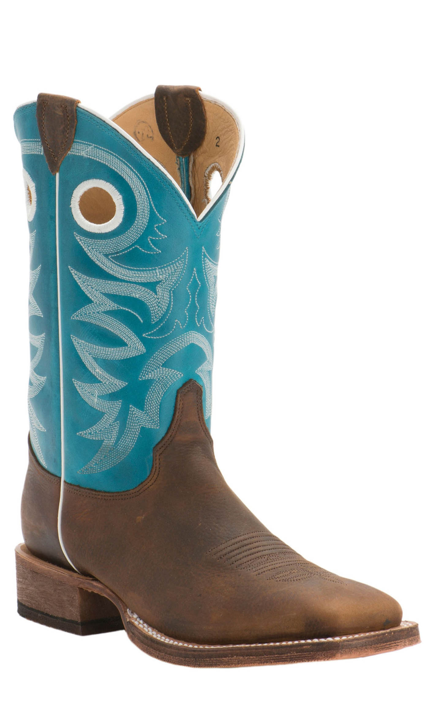 Justin Men's Bent Rail Caddo Brown Copper and Blue Wide Square Toe Cowboy Boots - Image 1
