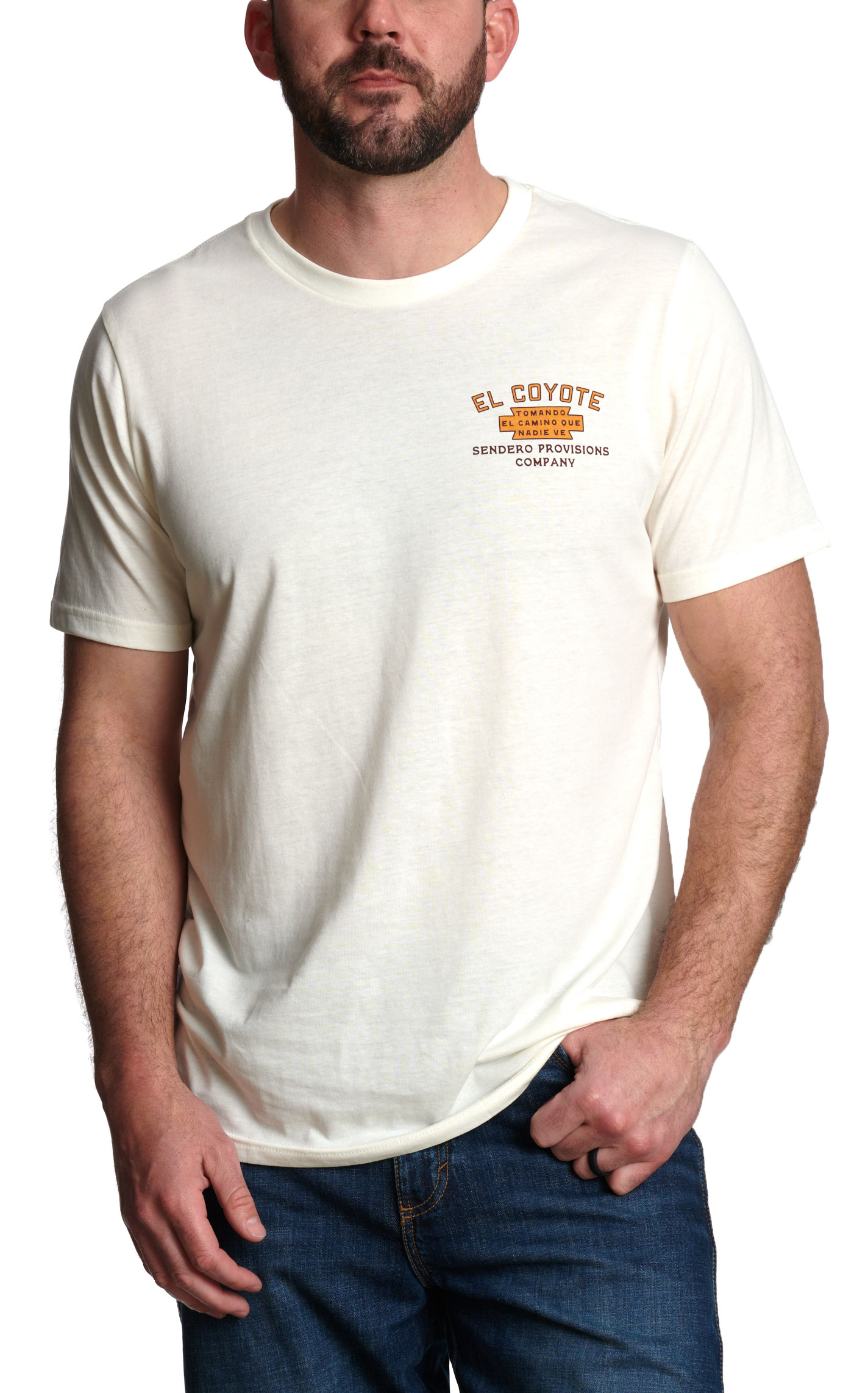 Sendero Provisions Co. Men's White El Coyote Logo Graphic T-Shirt - Image 1