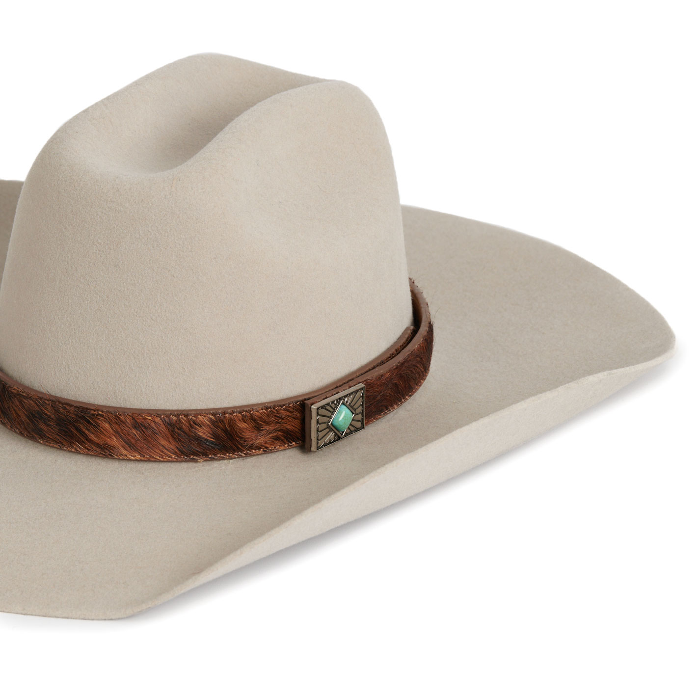 3D Belt Co Brown Calf Hair Turquoise Stone Hatband - Image 1
