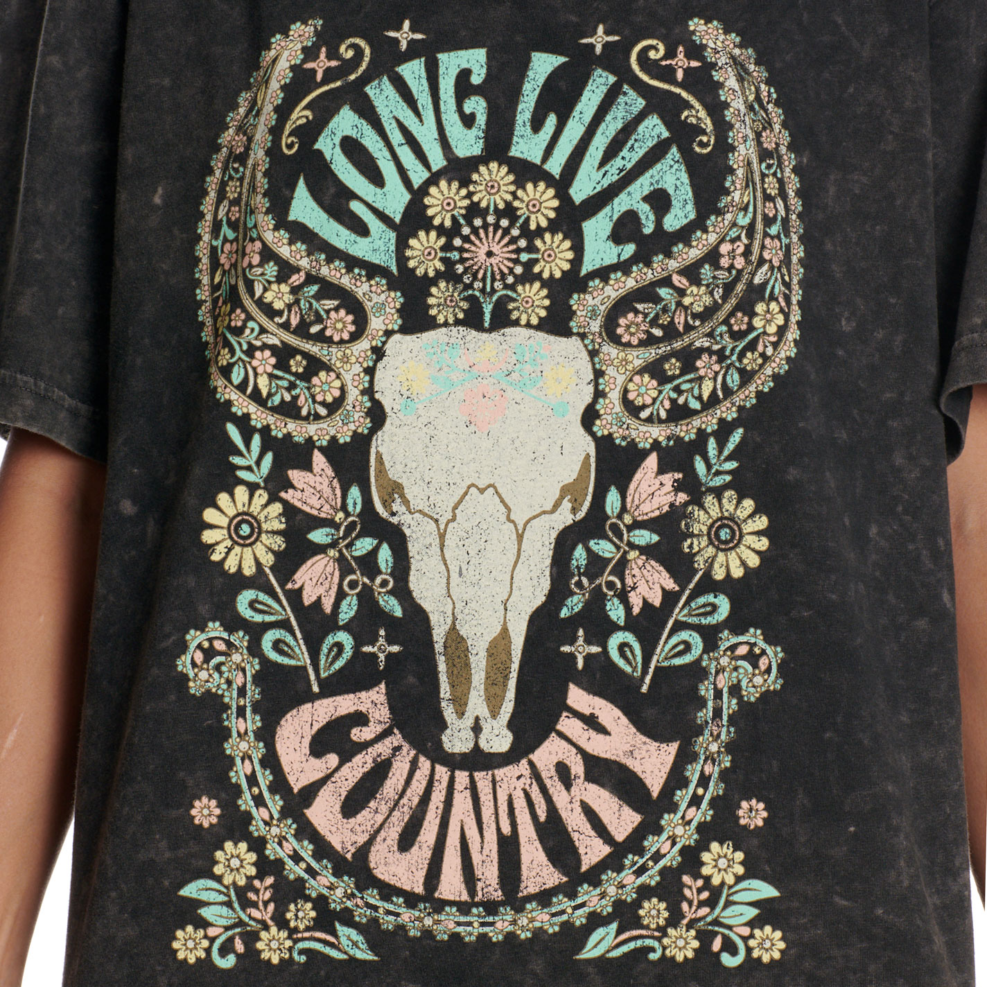 Zutter Women's Black Long Live Country Graphic T-Shirt - Image 1