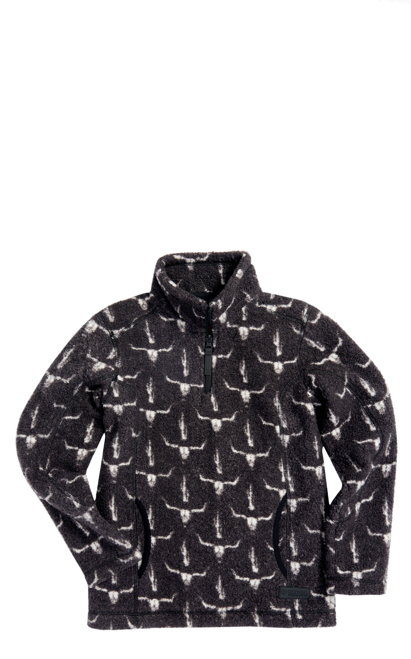 Rock & Roll Denim Boy's Black & White Longhorn Print 1/4 Zip Pullover - Image 1