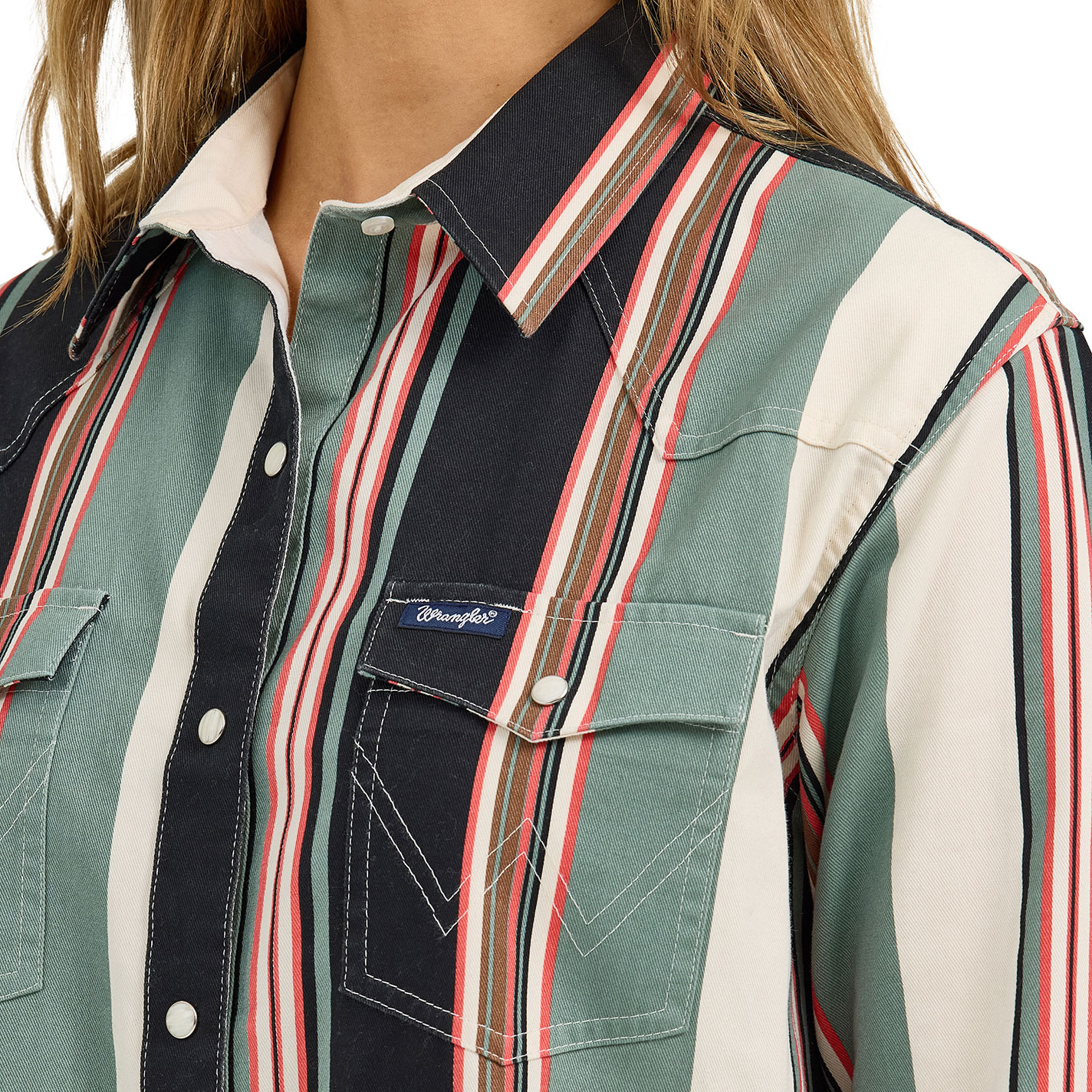 Wranger Retro Women's Black & Green Brushpopper Boyfriend Western Shirt - Image 2