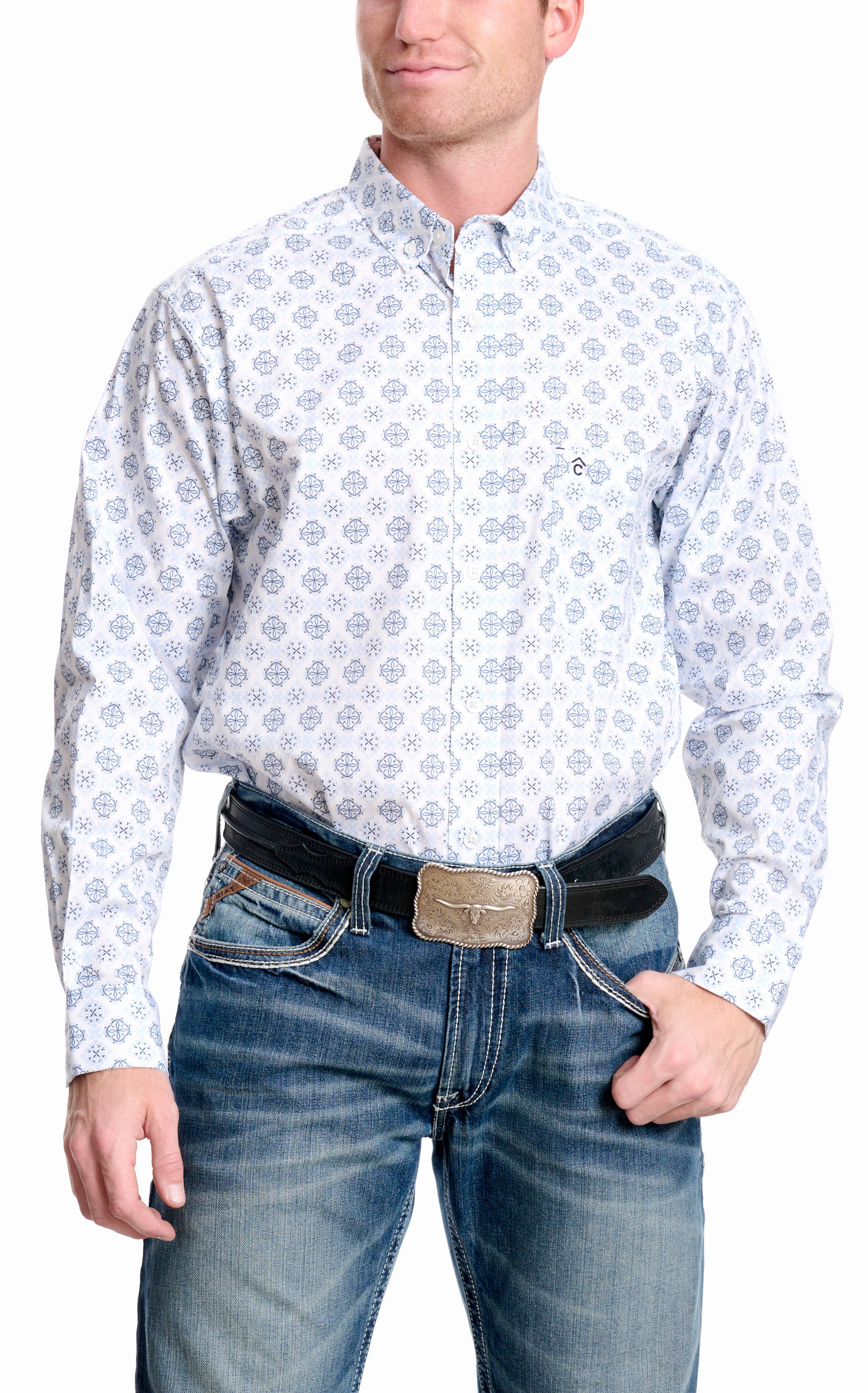 Rafter C Men's ProFlex45 Blue Geo Print Western Shirt - Image 1