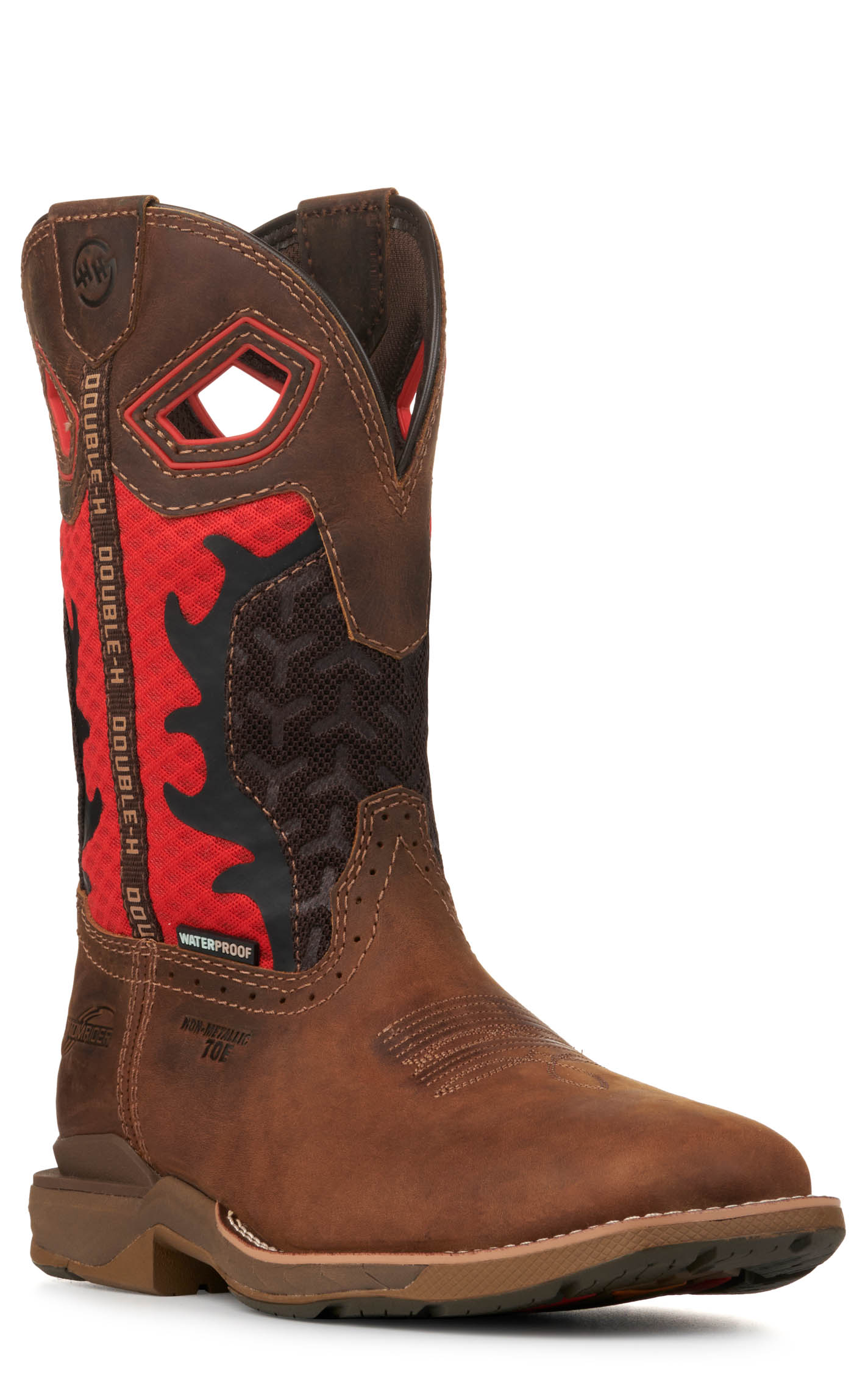Double H Men's Brown and Red Waterproof Square Composite Toe Work Boots - Image 1