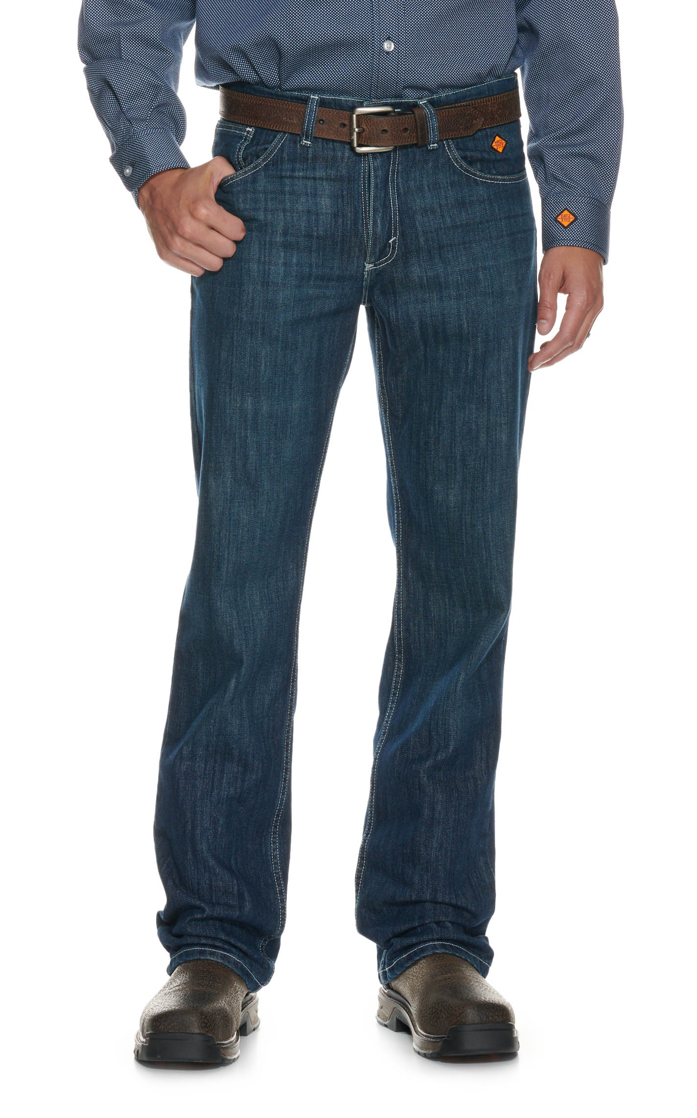 Wrangler 20X No. 42 Men's FR Dark Wash Boot Cut Work Jeans - Image 1