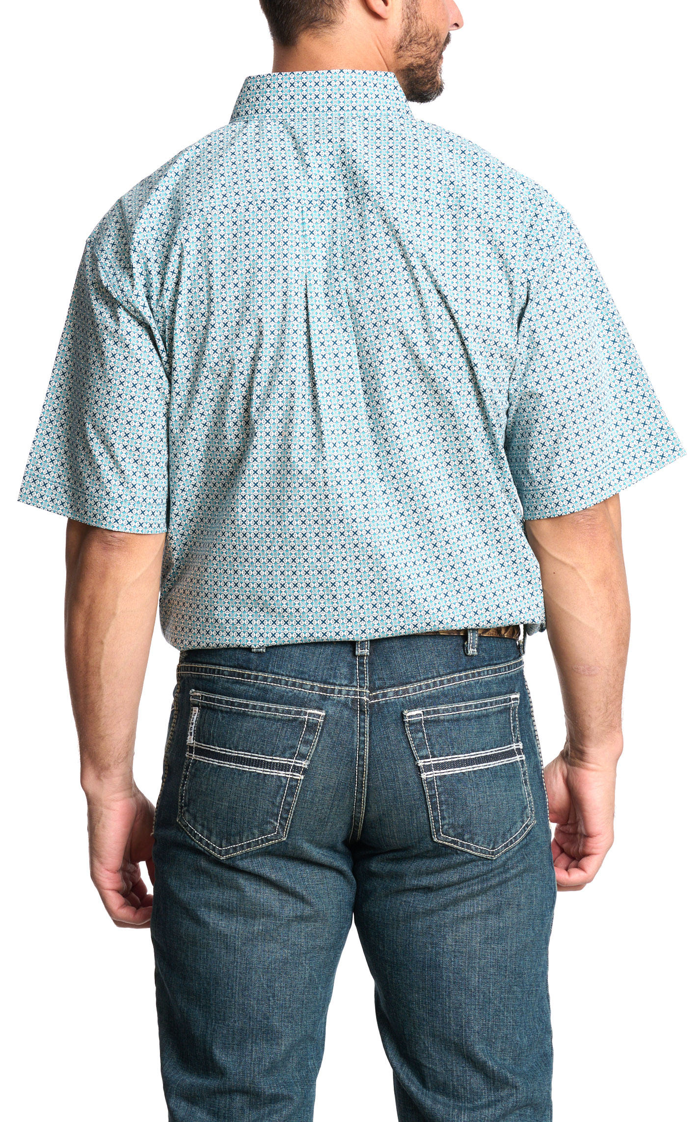 Cinch Men's Turquoise & Navy Geo Print Western Shirt - Image 1