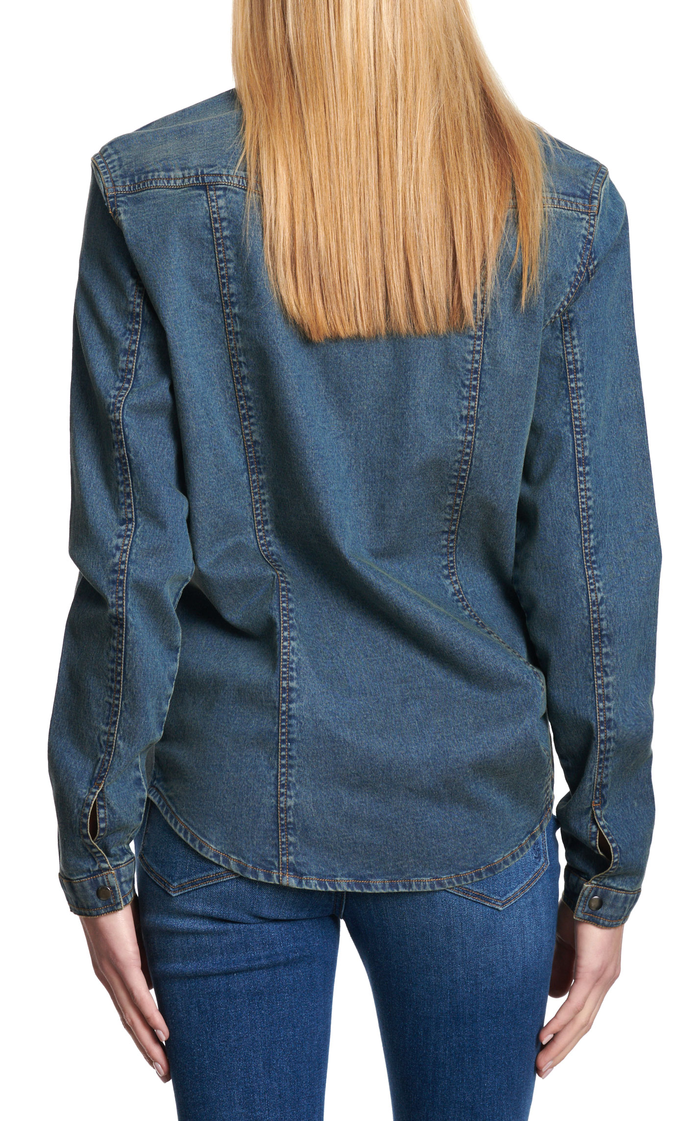 Montana Clothing Co. Women's Denim Aztec Embroidered Western Shirt  - Image 1