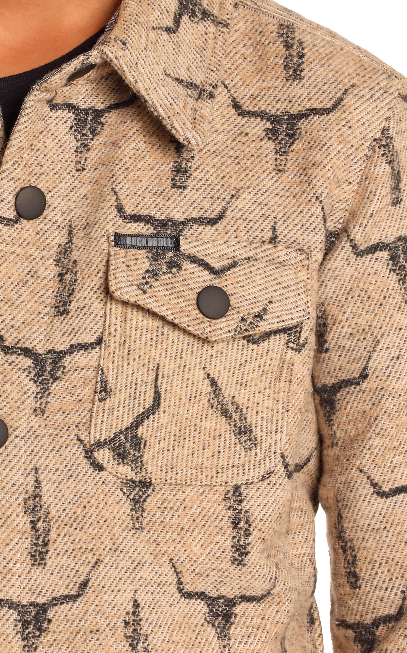 Rock & Roll Denim Boy's Tan Steer Skull Print Shacket - Image 1