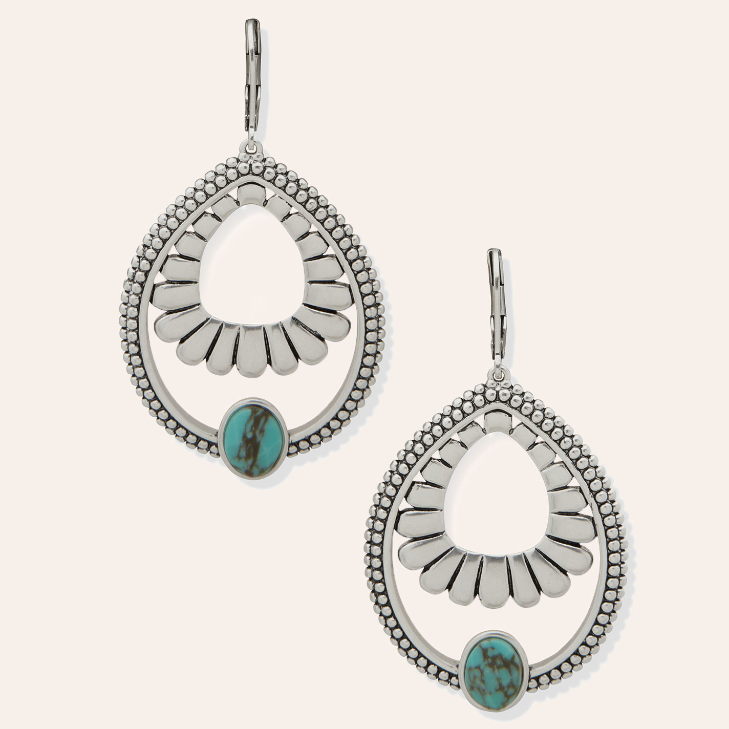 Lainey Wilson Silver & Turquoise Teardrop Dangle Earrings - Image 1