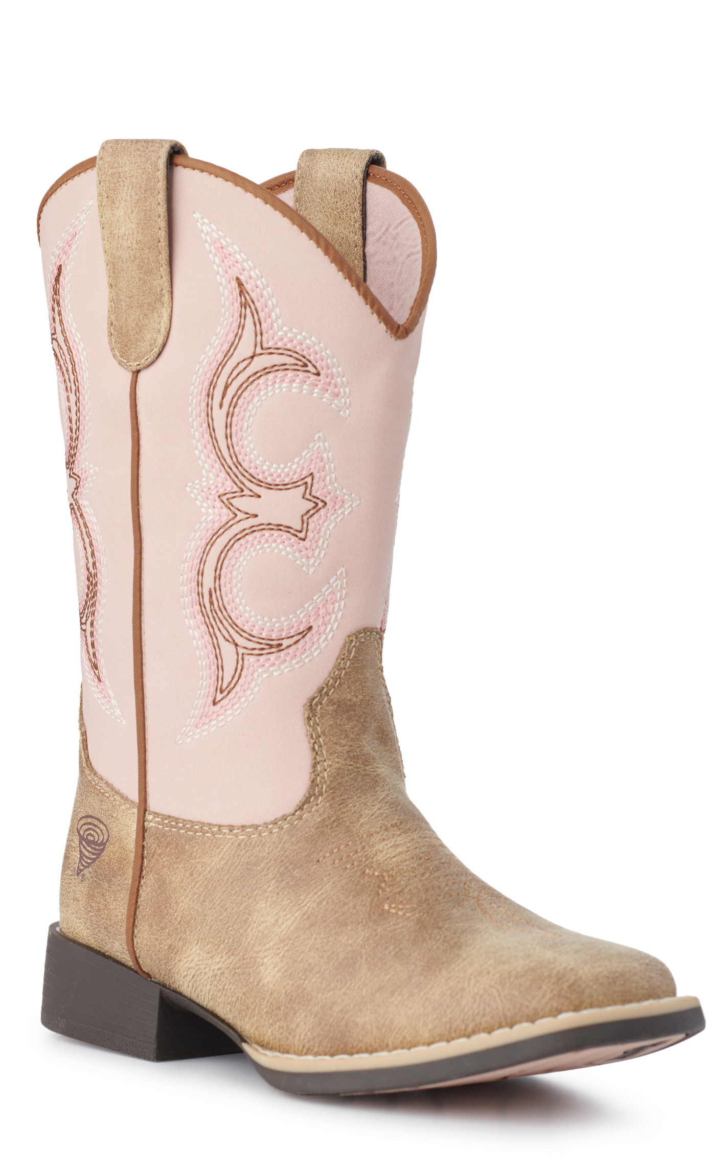 Twister Girls Posy Light Pink and Tan Wide Square Toe Cowboy Boots - Image 1