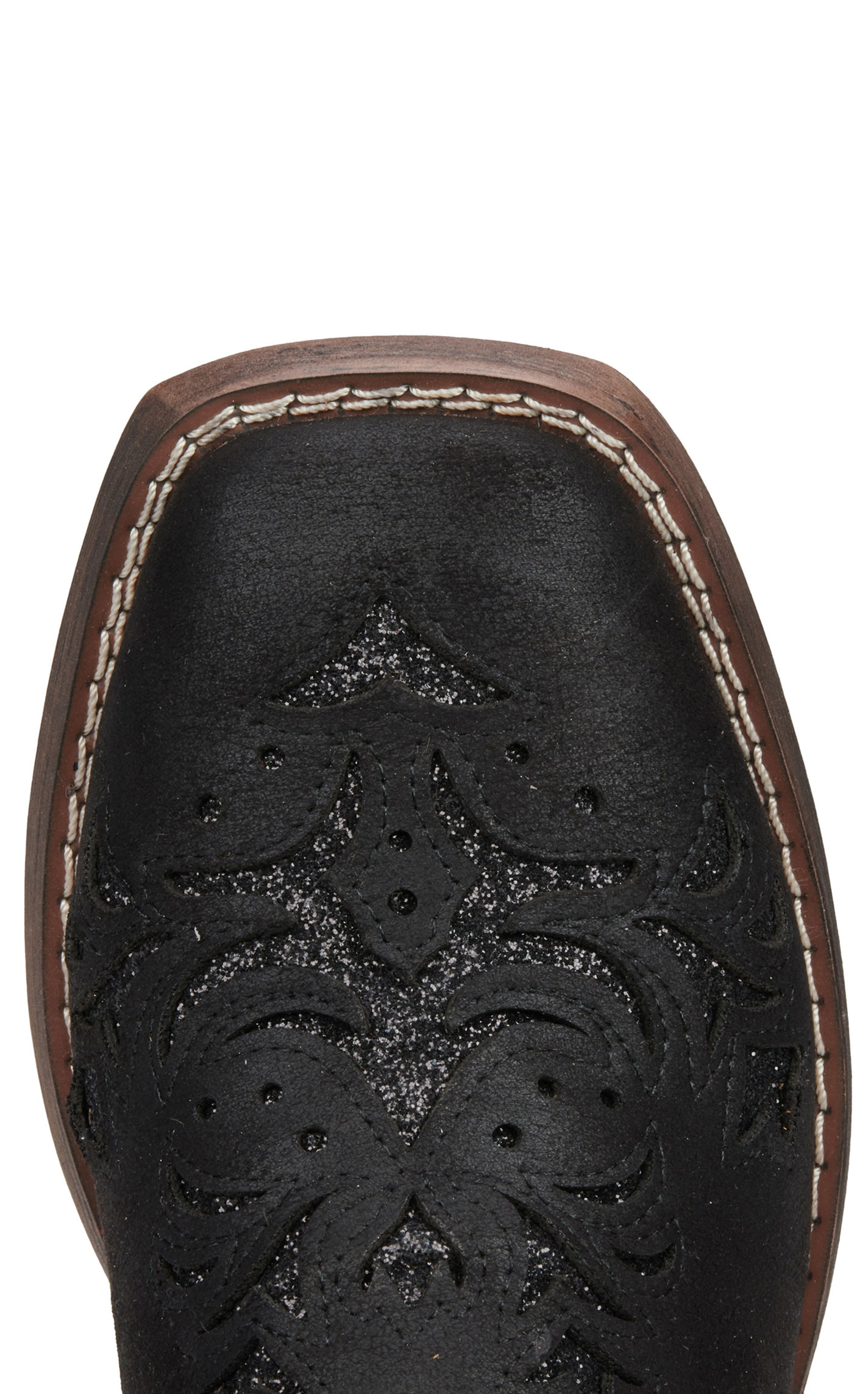 Roper Women's Kennedy Black with Glitter Inlay Wide Square Toe Cowboy Boots - Image 1