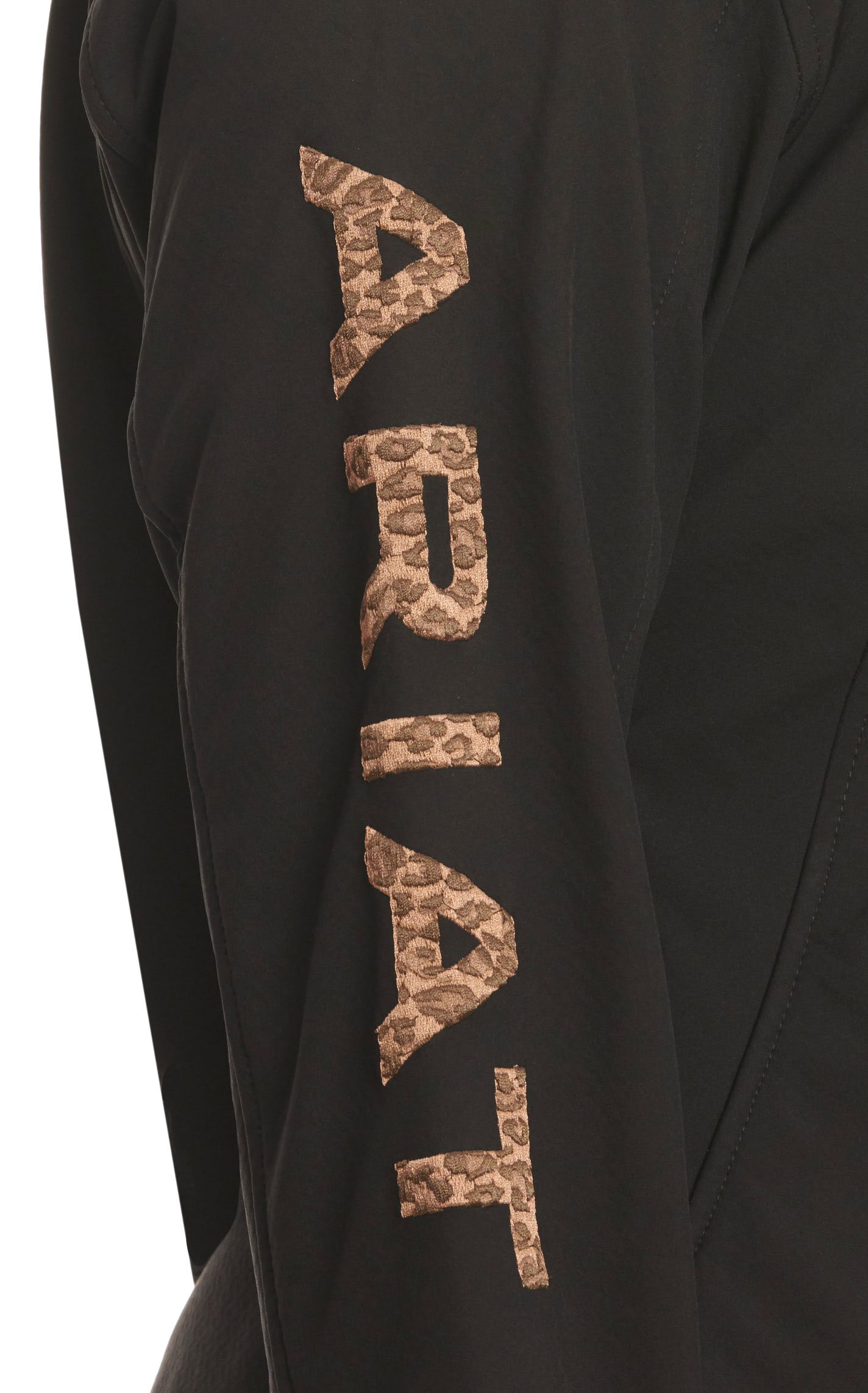 Ariat Women's Black with Leopard Print Logo Sleeve New Team Softshell Jacket - Plus Sizes - Image 1