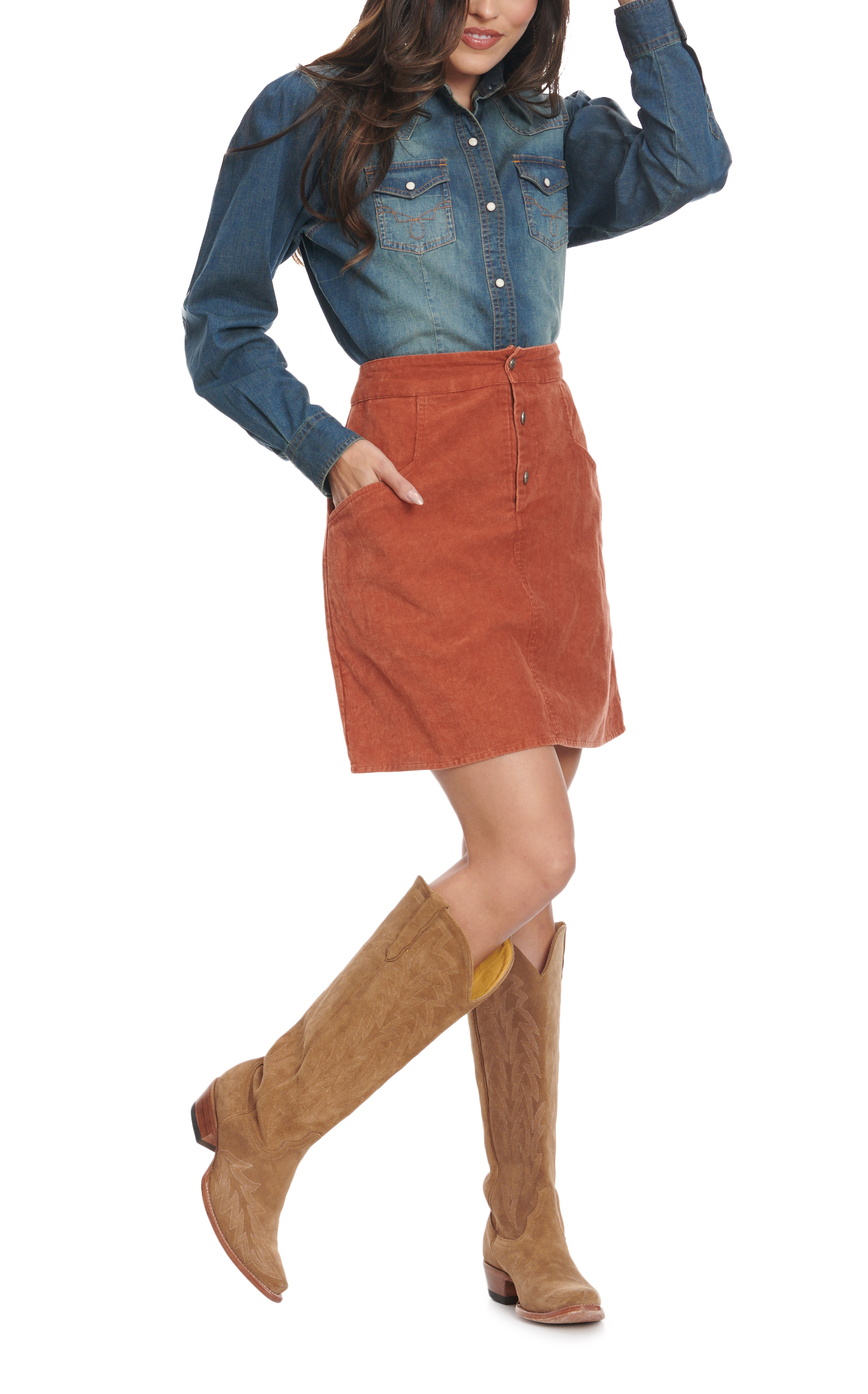 Rockin' C Women's Rust Corduroy Skirt - Image 1